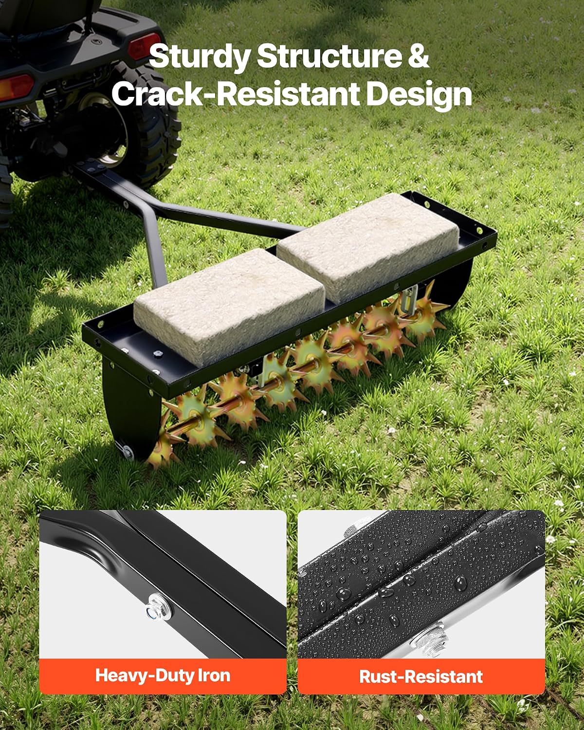 Tow Behind Plug Aerator, 32 in Lawn Spike Aerator with Universal Hitch, Heavy Duty & Rust-Resistant, Pull Behind