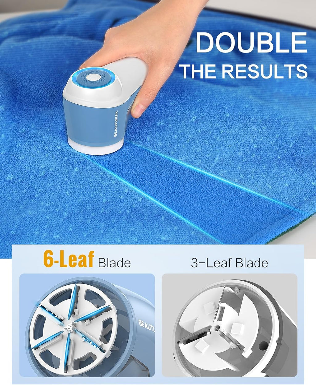 Fabric Shaver and Lint Remover, Rechargeable Sweater Defuzzer | 6-Leaf Blades, Electric Clothes Shavers to Trim Fuzz