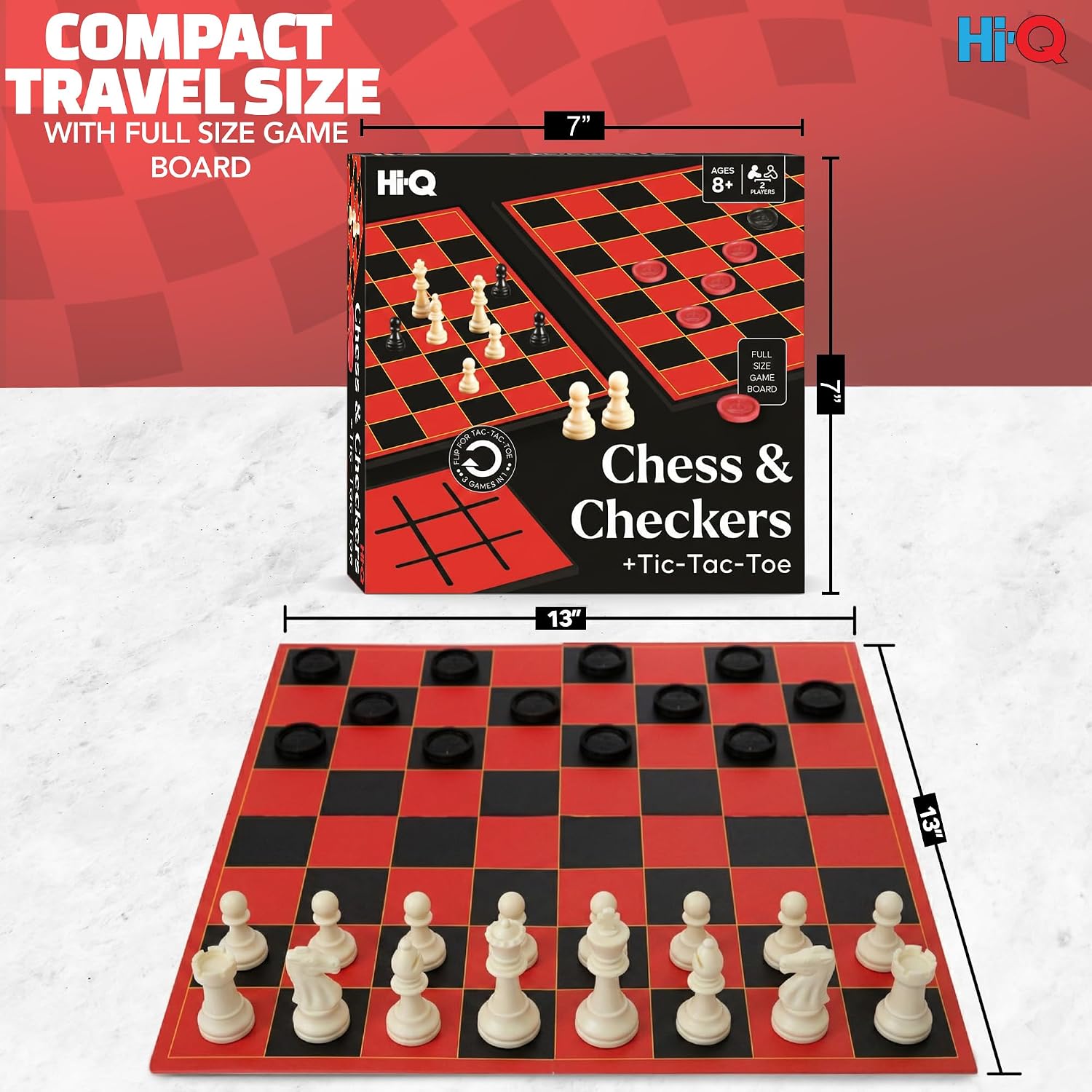 3-in-1 Chess, Checkers & Tic-Tac-Toe Game Set – Double-Sided Folding Board – Staunton Style Pieces & Interlocking