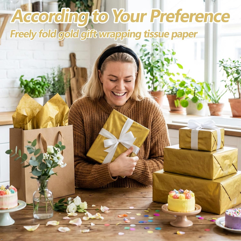 100 Sheets Gold Tissue Paper,14"X20" Metallic Tissue Paper for Gift Bags, Birthday Anniversary Christmas Tissue Gift