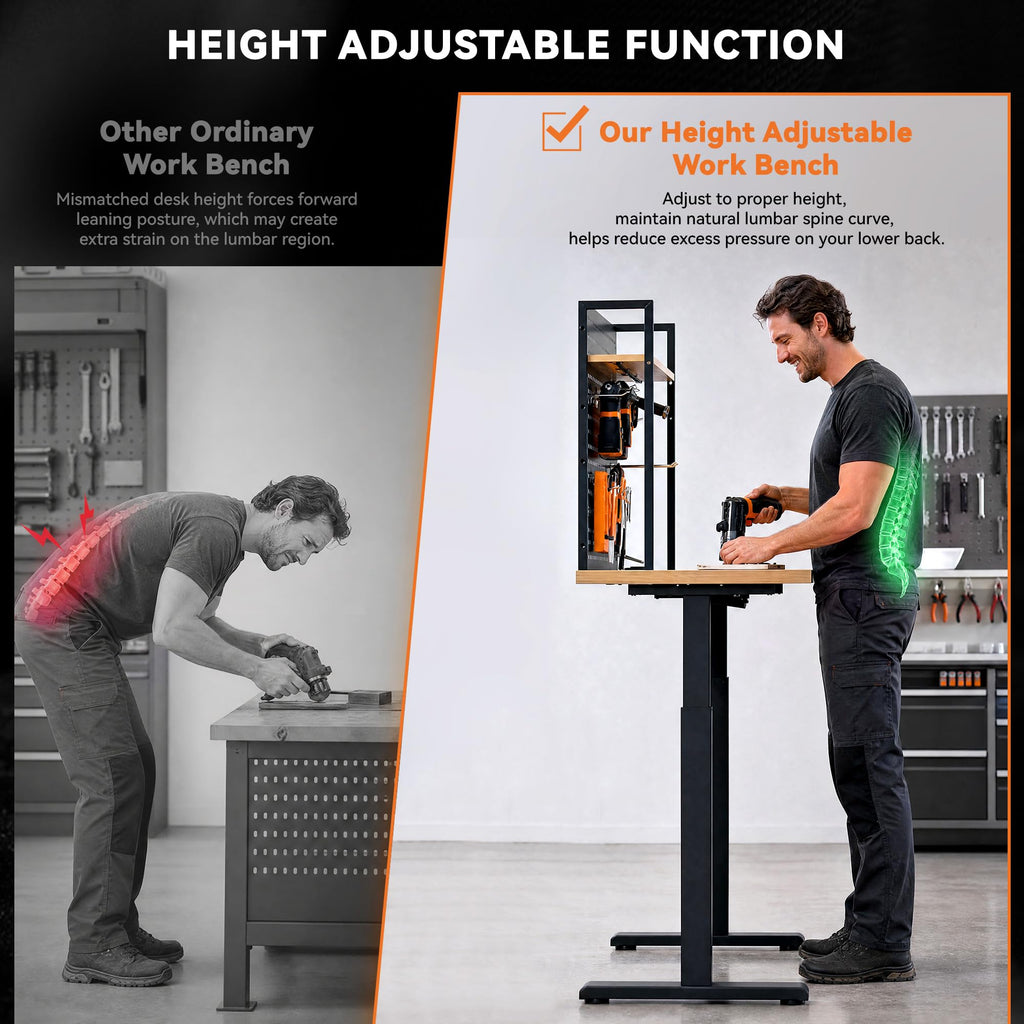 59"x24" Garage Work Bench Electric Height Adjustable with Pegboard