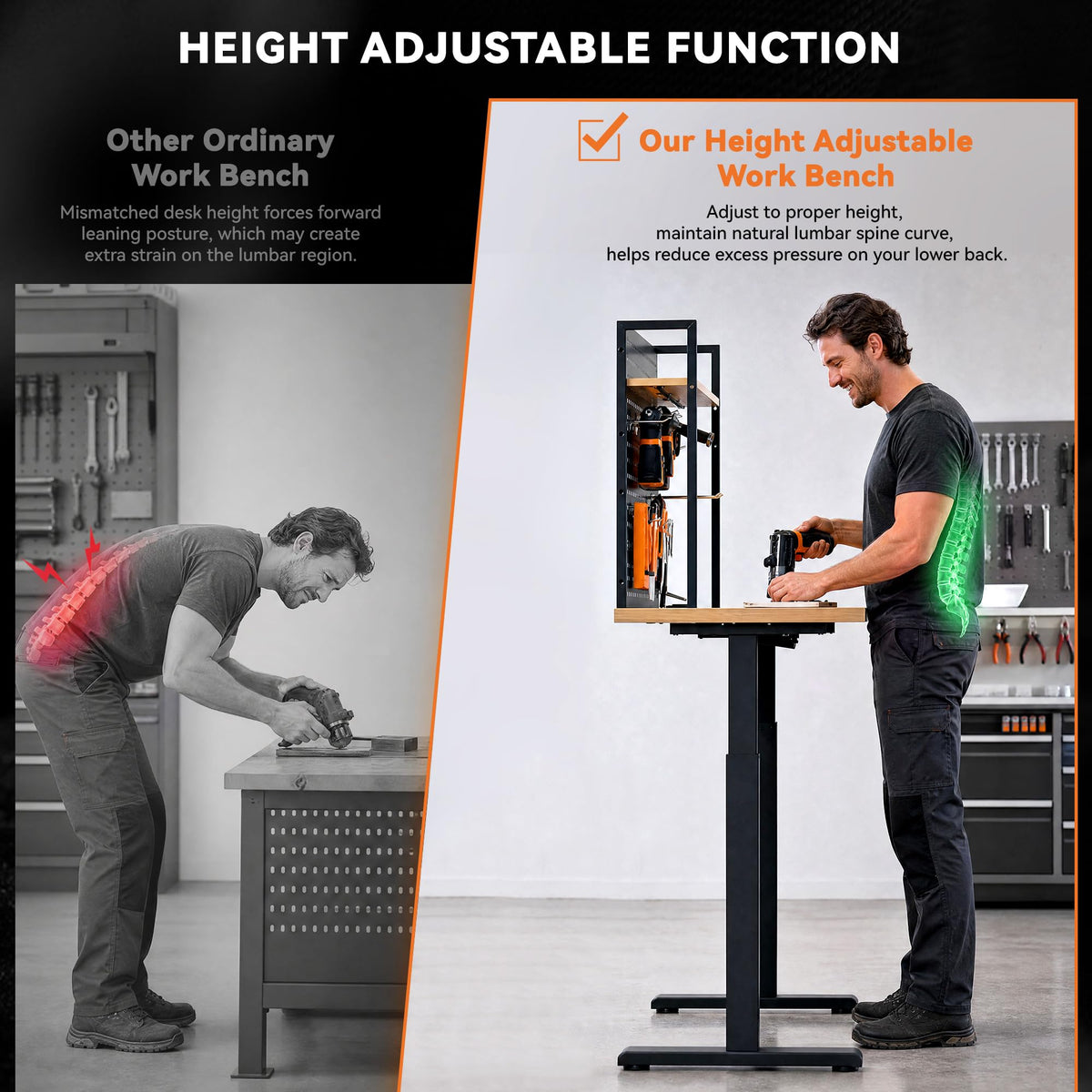 59"x24" Garage Work Bench Electric Height Adjustable with Pegboard