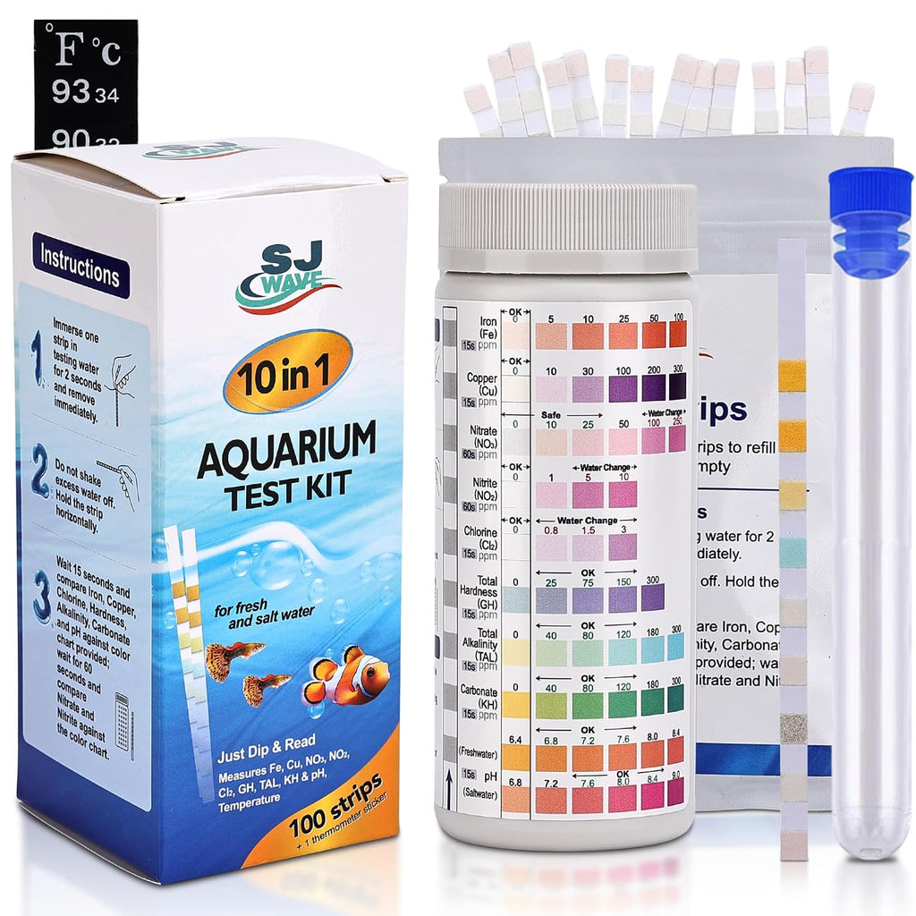 10 in 1 - Aquarium Test Strips | 100 Fast & Accurate Strips | Fish Tank Aquariums Water Test Kit & ebook | Aquarium