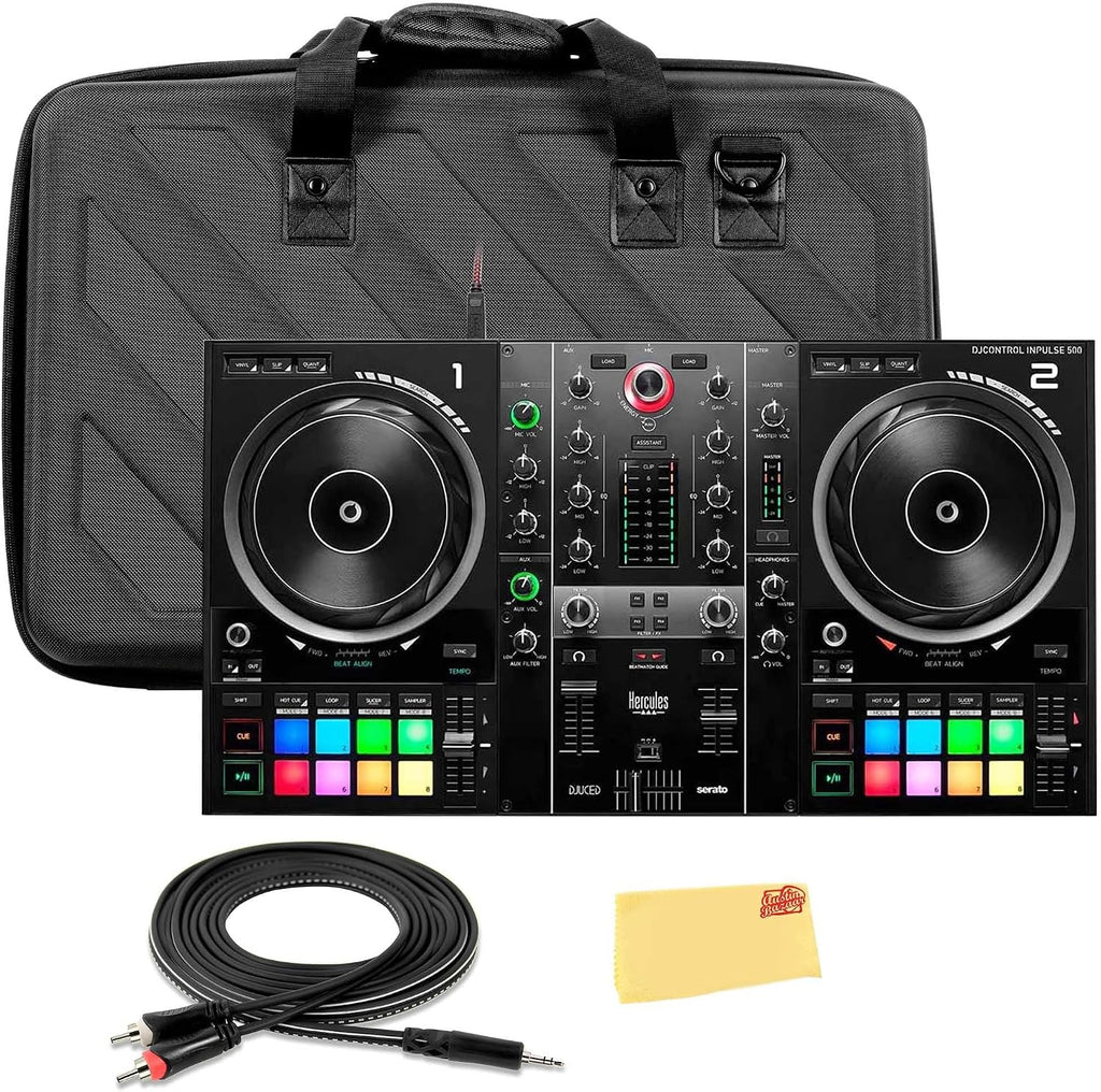 DJControl Inpulse 500 MK2 2-Channel DJ Controller Bundle with Case, TRS-to-RCA Breakout Cable, and Austin Bazaar