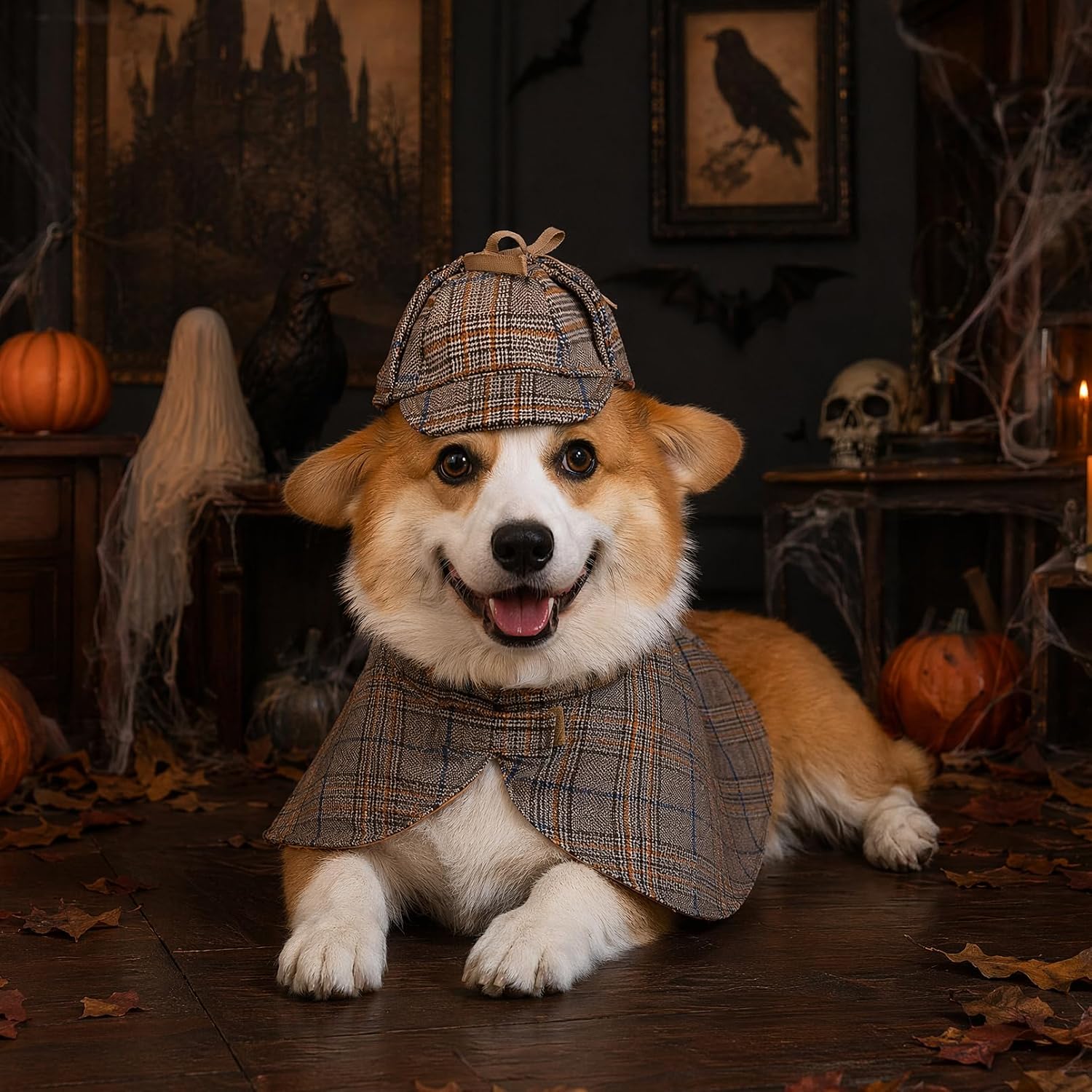 Pet Costume Set Dog Detective Cloak and Hat for Small Dogs Cats | Party Outfit for Halloween Cosplay Birthday Photo Prop