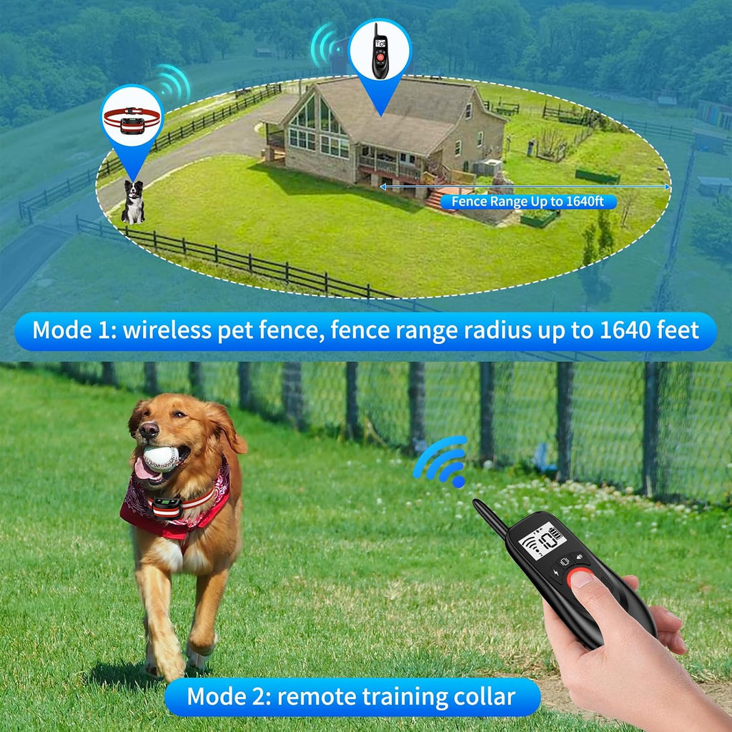 Wireless Dog Fence for 2 Dogs - Adjustable up to 1640ft Electric Fence, 185 Days Standby Time Training Collar, Pet