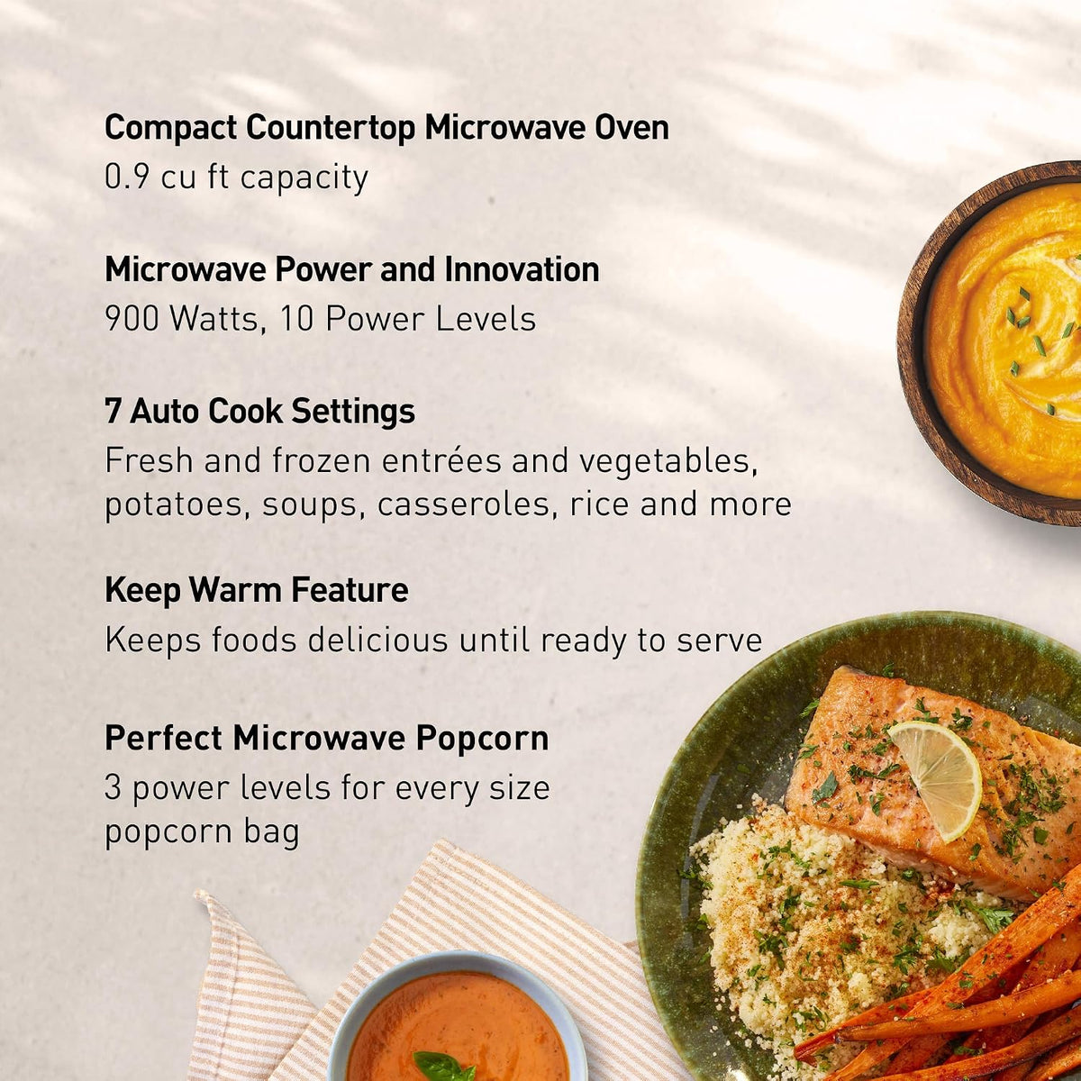 Countertop Microwave Oven, 900W, 0.9 Cu. Ft., Sensor Cook and Reheat, 10 Power Levels, Auto Defrost, Keep Warm, Child
