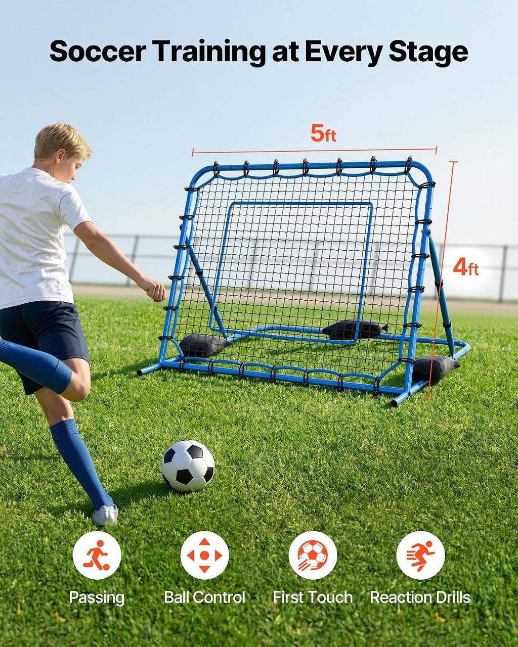 Soccer Baseball Rebounder Net, 3 Angles Adjustable Soccer Goal Rebounder for Control, Passing Practice, Heavy-Duty