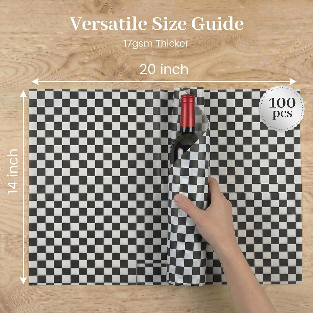 100 Sheets Black and White Checkered Tissue Paper, 14 X 20 inches