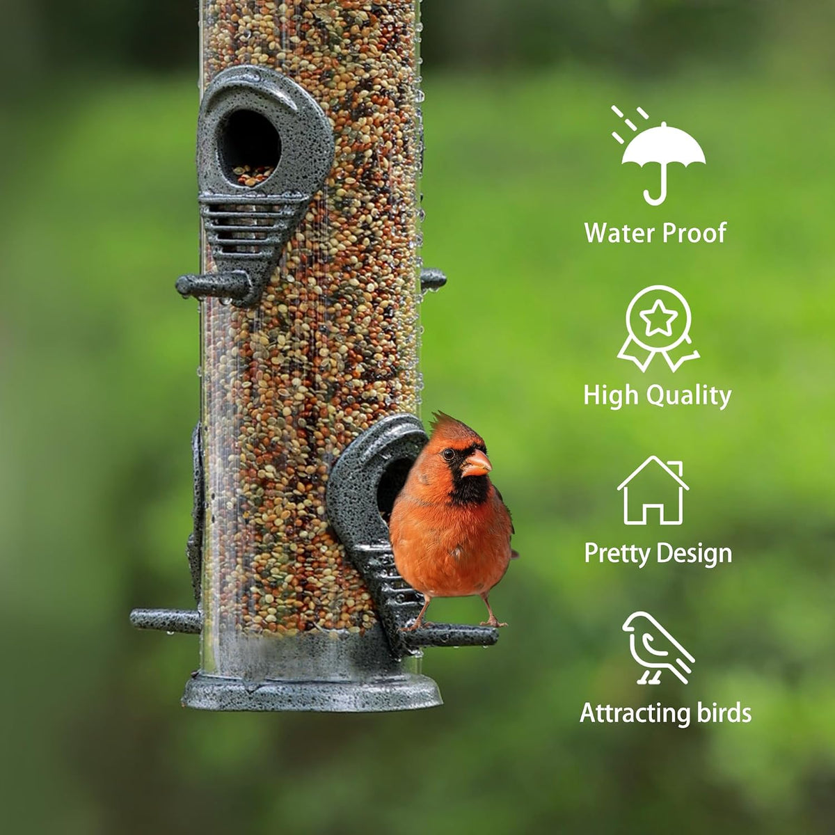 2PK Metal Bird Feeders with 6 Feeding Ports,Tube Bird Feeder with Steel Hanger,Hard Plastic Wild Bird Feeder for