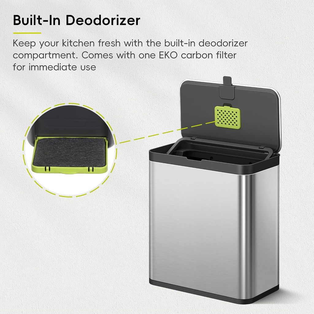 Kitchen Compost Bin, 7L / 1.85 Gal Stainless Steel with Removable Inner Bucket and Deodorizer Compartment, 2-in-1