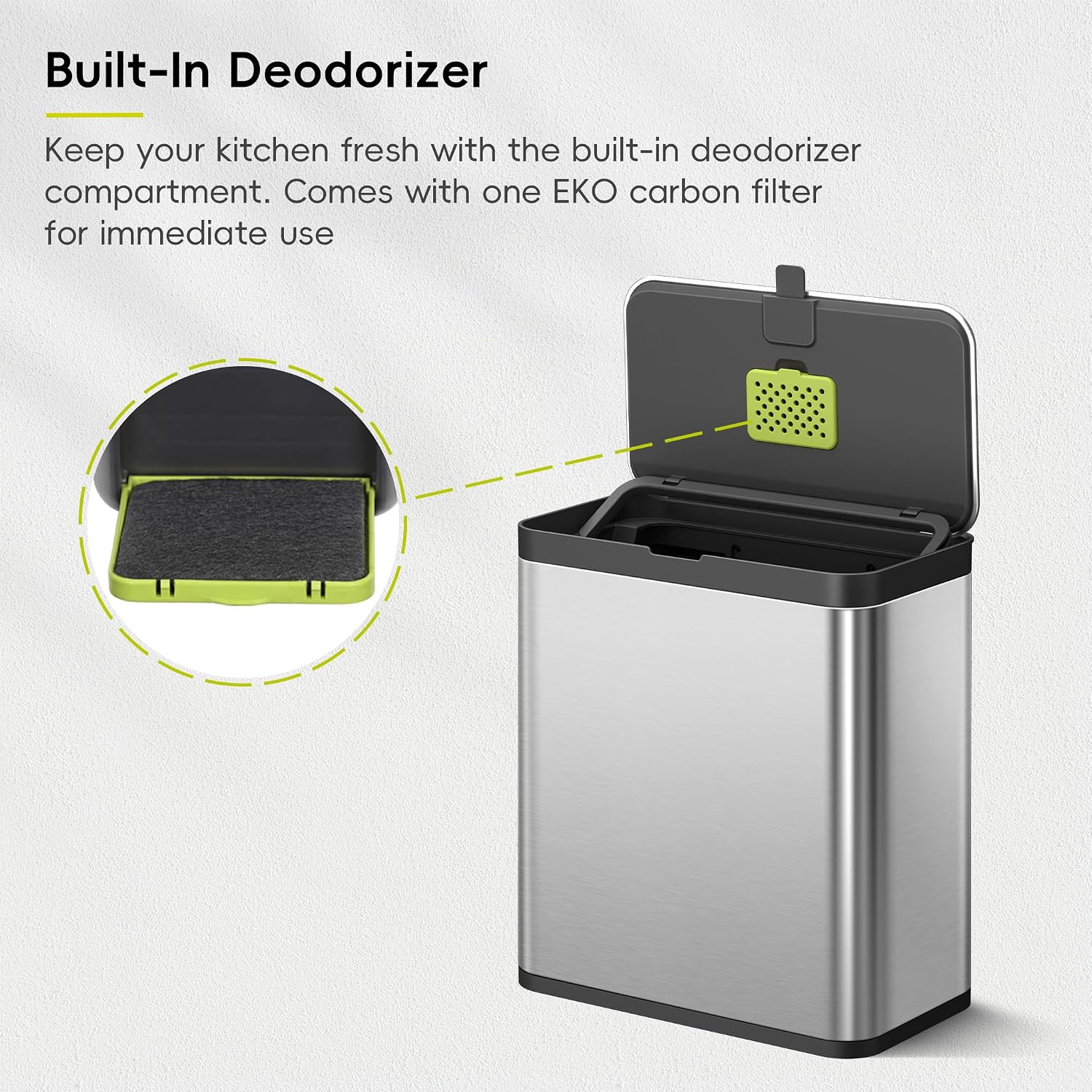 Kitchen Compost Bin, 7L / 1.85 Gal Stainless Steel with Removable Inner Bucket and Deodorizer Compartment, 2-in-1