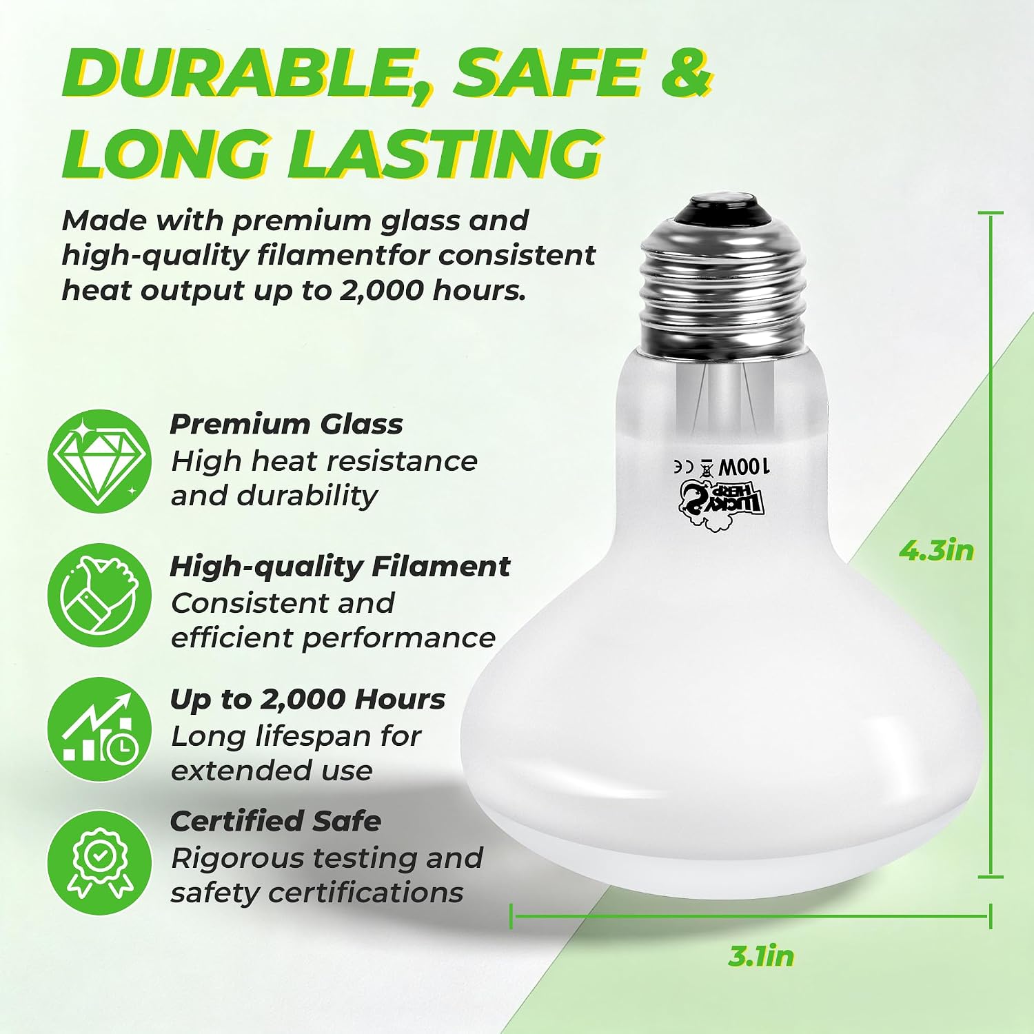 Reptile Heat Lamp Bulbs 100W, UVA Daylight Basking Bulbs 2 Pack | Fast Heating, Simulates Natural Sunlight, Ideal for