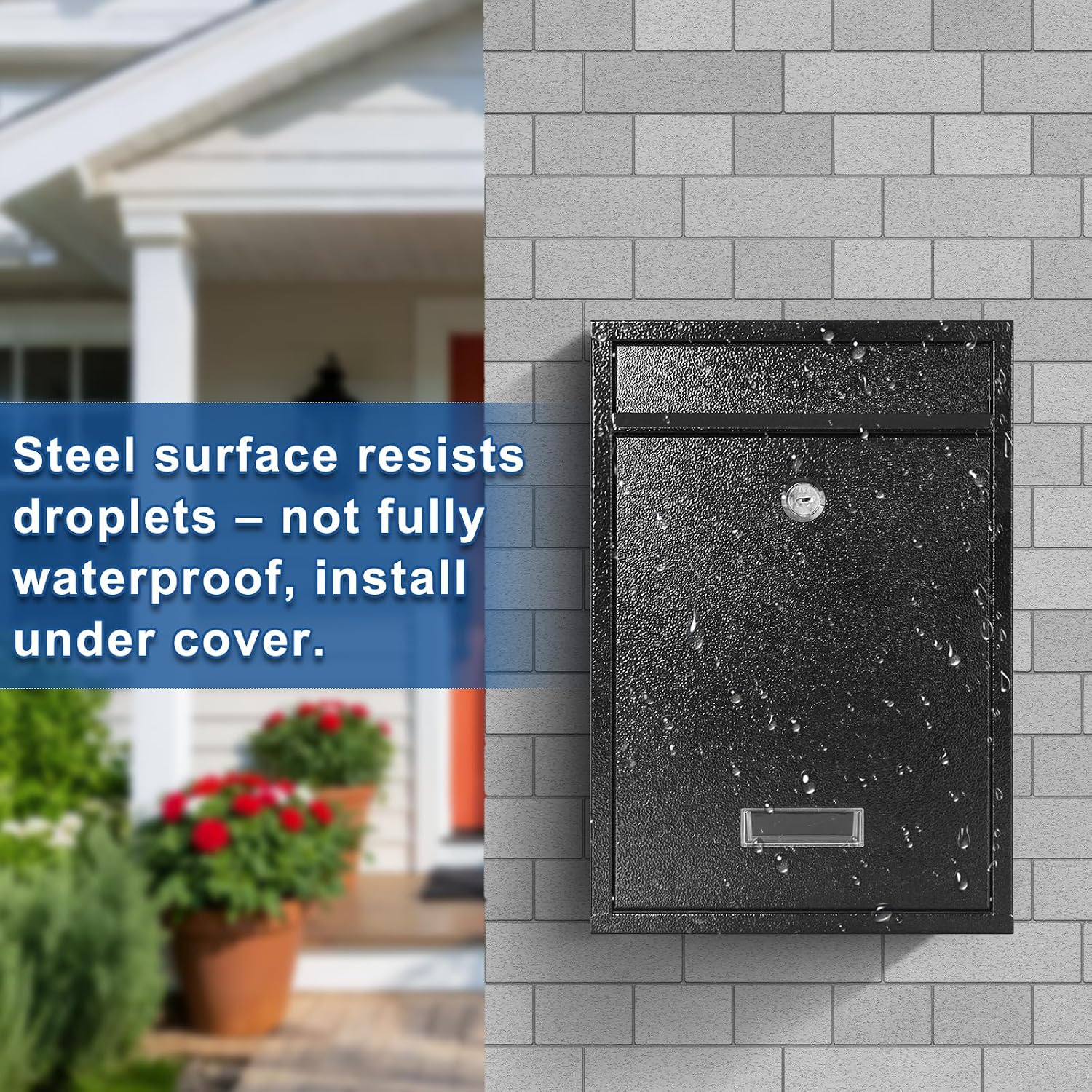 Mailbox for Outside, Wall Mount Locking Mailbox, Security Drop Box with Key Lock for Letters, Cash, Cards, Steel Mail