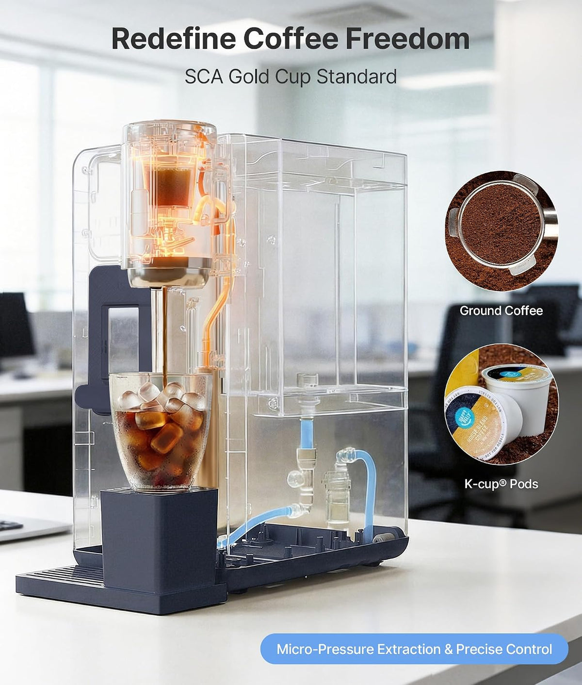 3-in-1 Water Dispenser with Ice Maker with Compact Coffee Brewer