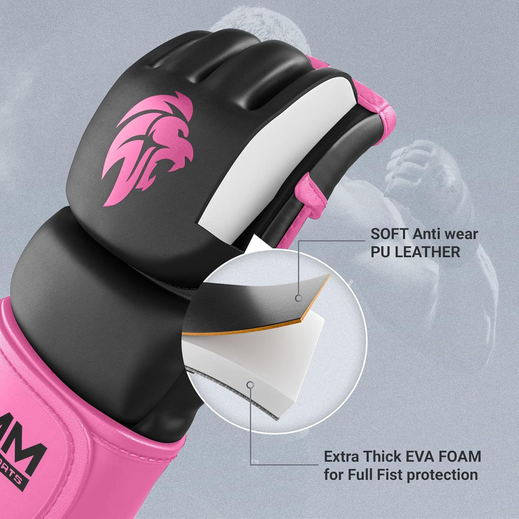 MMA Gloves - for Men & Women - MAXForce EVE Anti-Injury Shock Absorb Boxing Gloves Kickboxing Gloves - Half Finger