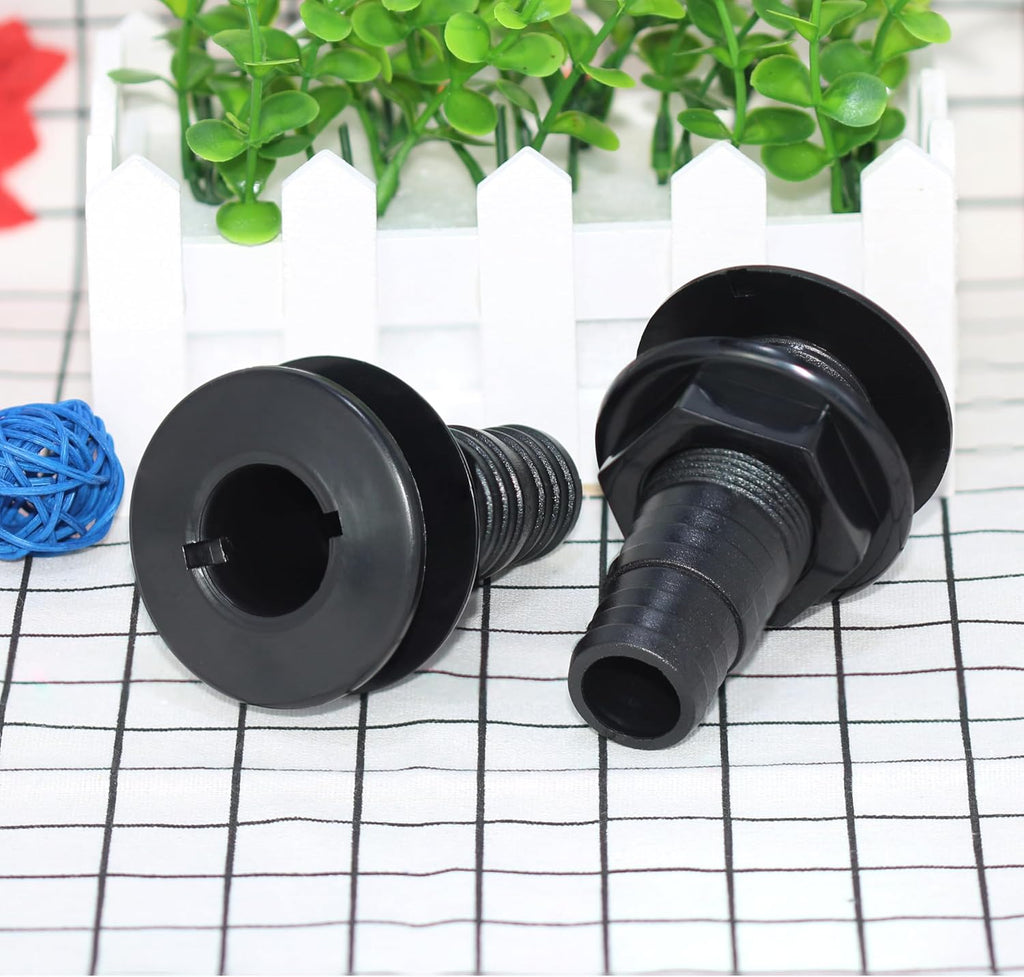 2Pcs Thru Hull Fitting(1"), Marine Through Hull Connector Fitting for Boats, Black
