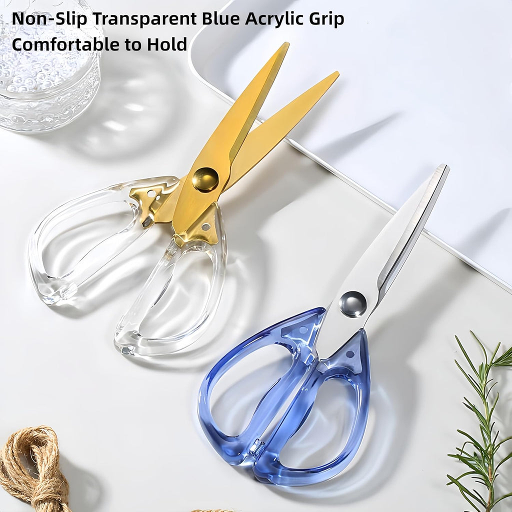 8.0inch Kitchen Shears, Sharp Stainless Steel Meat & Poultry Scissors, Transparent Blue Acrylic Handle, All Purpose