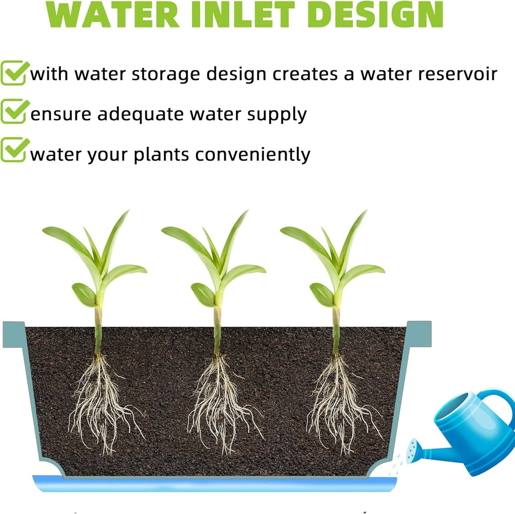 Window Box Planter, Plastic Vegetable Flower Planters Boxes 17 Inches Rectangular Flower Pots with Saucers for Indoor