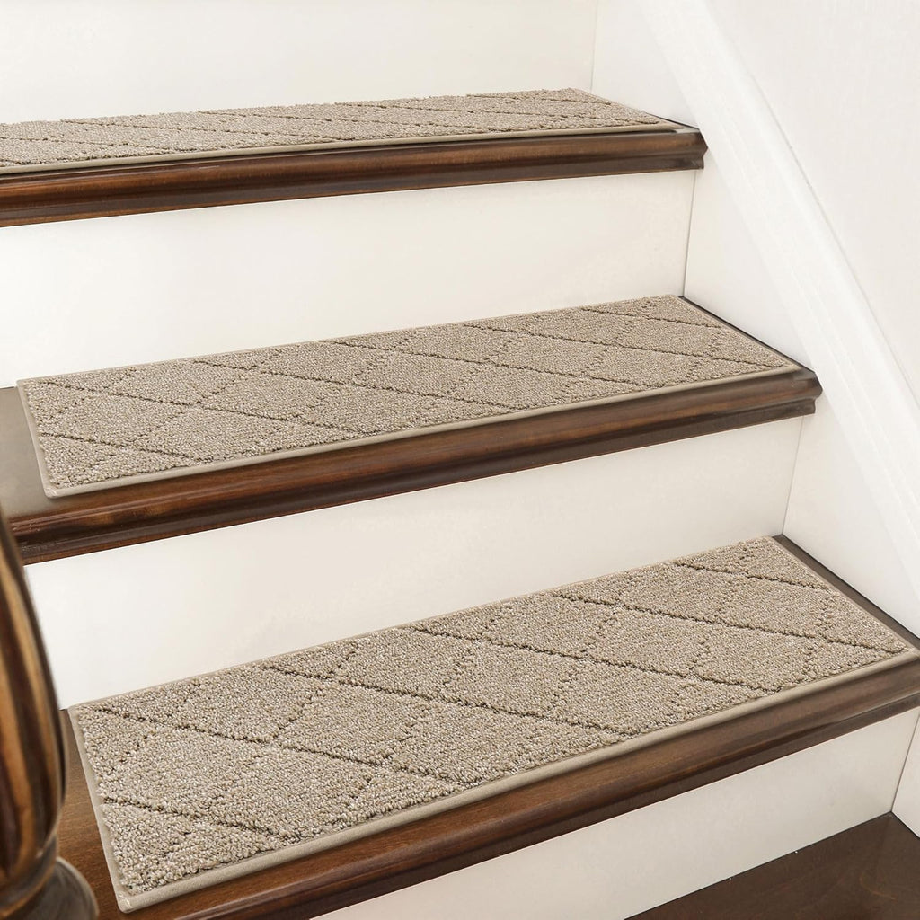 Edging Stair Treads Non-Slip Carpet Mat 28inX9in,15pc,Beige