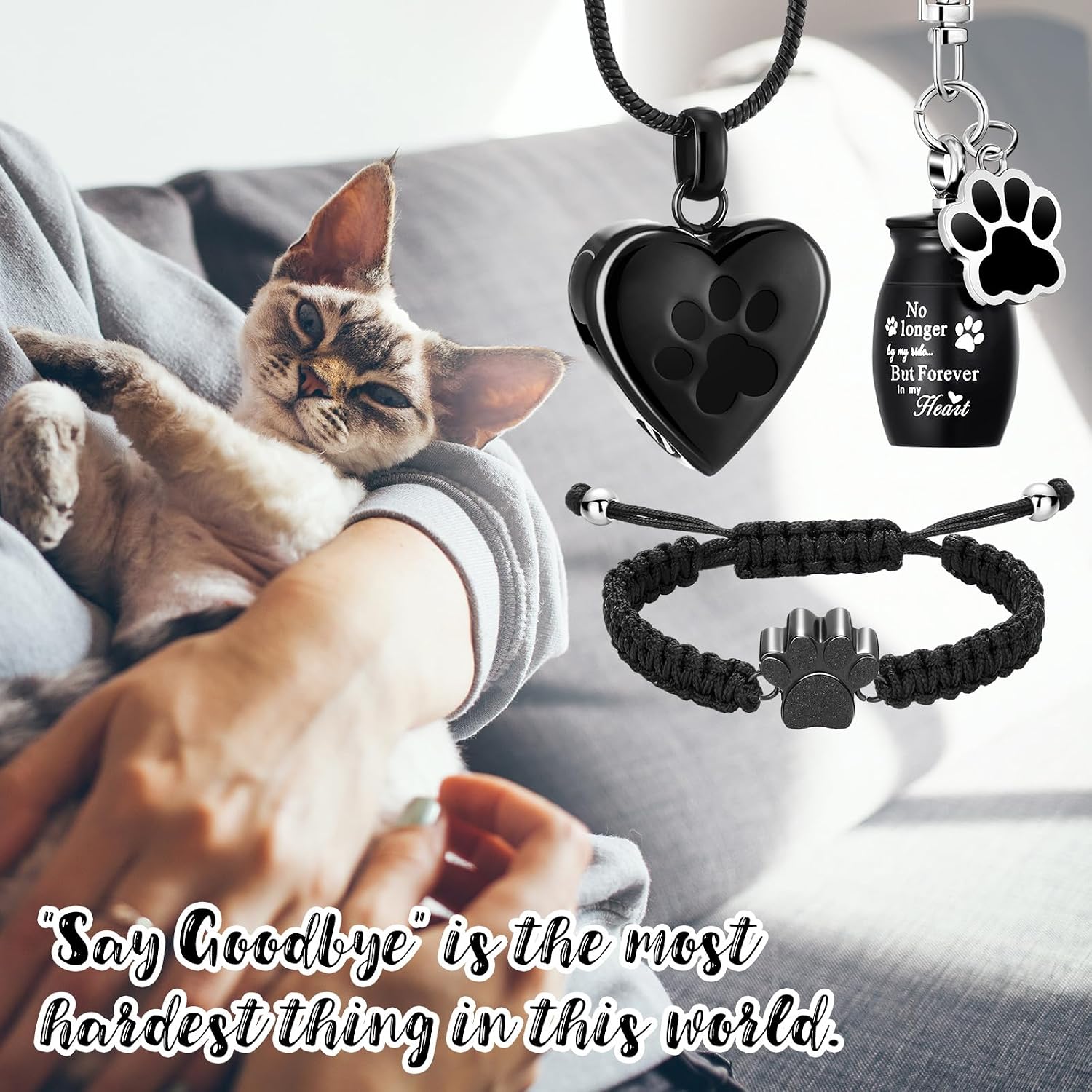 3 Pcs Pet Cremation Jewelry for Ashes Dog Urns Keychain Cat Heart Urn Necklace Paw Print Bracelet Memorial Keepsake