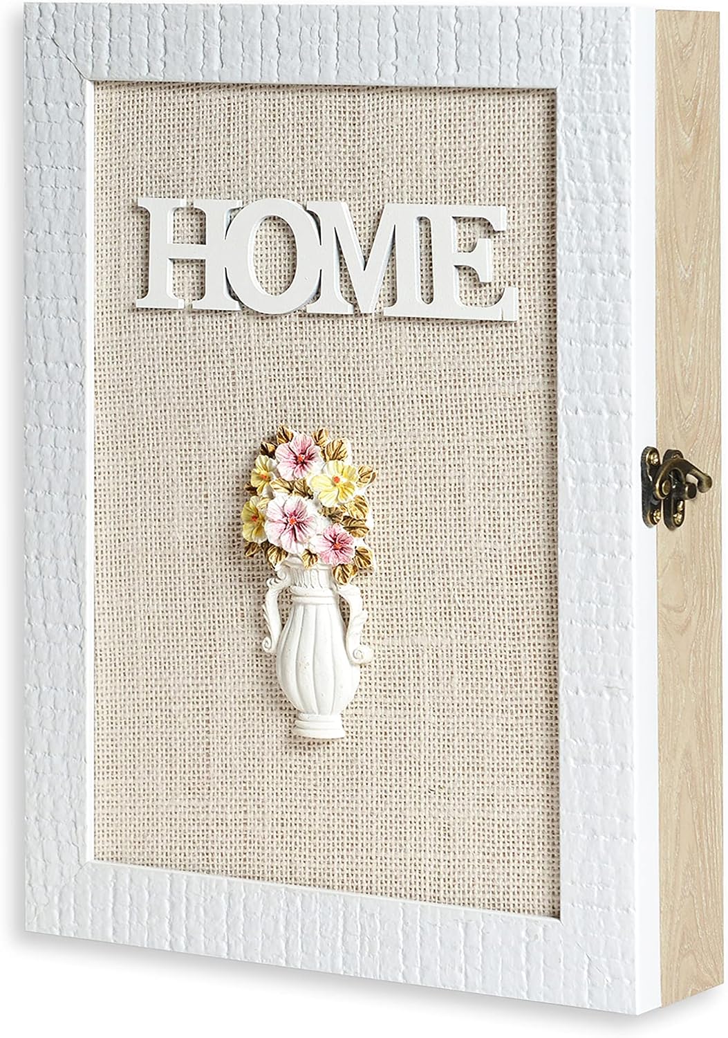 Wooden Key Box Wall Mount - Cute Rustic Decorative Cabinet - Premium Holder With 6-Hooks - Small White Box