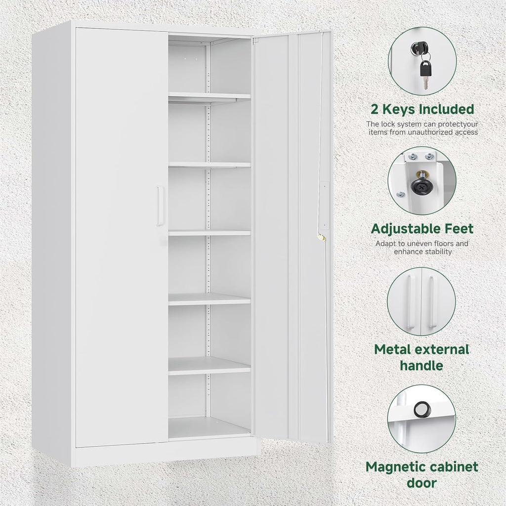 Metal Storage Cabinet with Lock Door Adjustable Shelf,72" Steel Lockers for Office, Home,School,Kitchen,Garage Tool