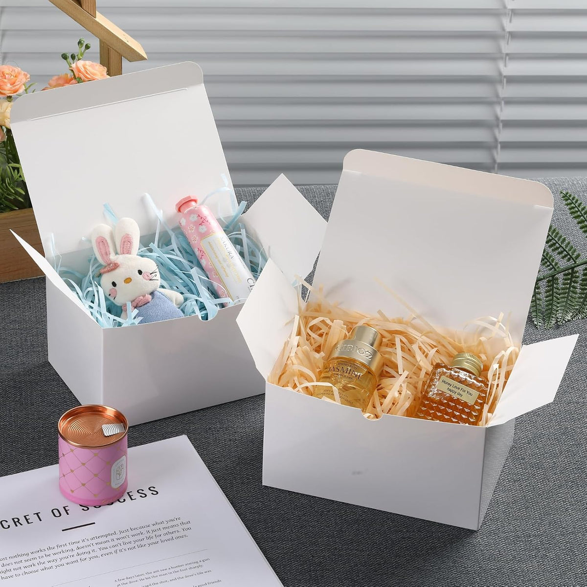 6x4x3.5 Push-Form Gift Boxes with Lids, 50 Pack | Small White Cardboard Boxes for Candle, Mug, Perfume, Cookies
