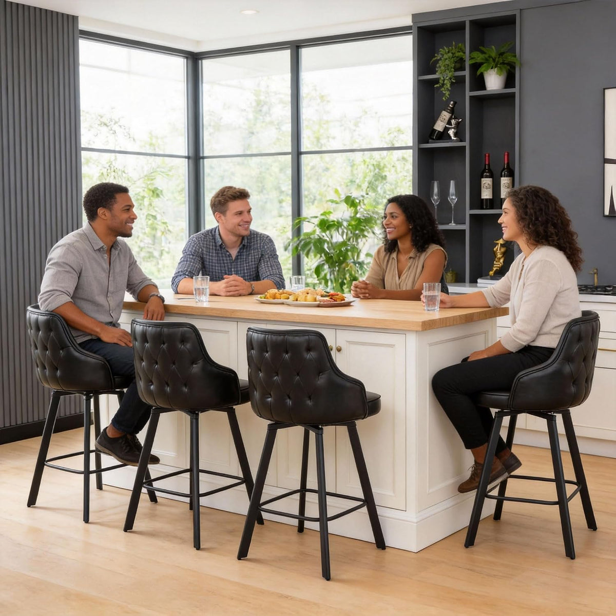Swivel Bar Stools Set of 4, Bar Height Stool with Back for Kitchen Island