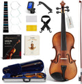 Handcrafted Full Size Violin: Solid Wood Matte Fiddle, Acoustic Beginner 4/4 Violin Kit with Hard Case, Lesson Book