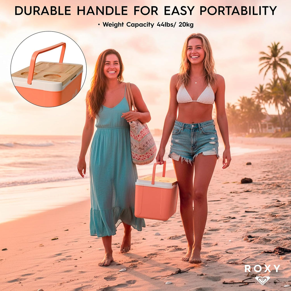 15 Quart Cooler with Sliding Wooden Lid and Cutting Board, Portable Insulated Hard Cooler for Beach, Picnic, Travel