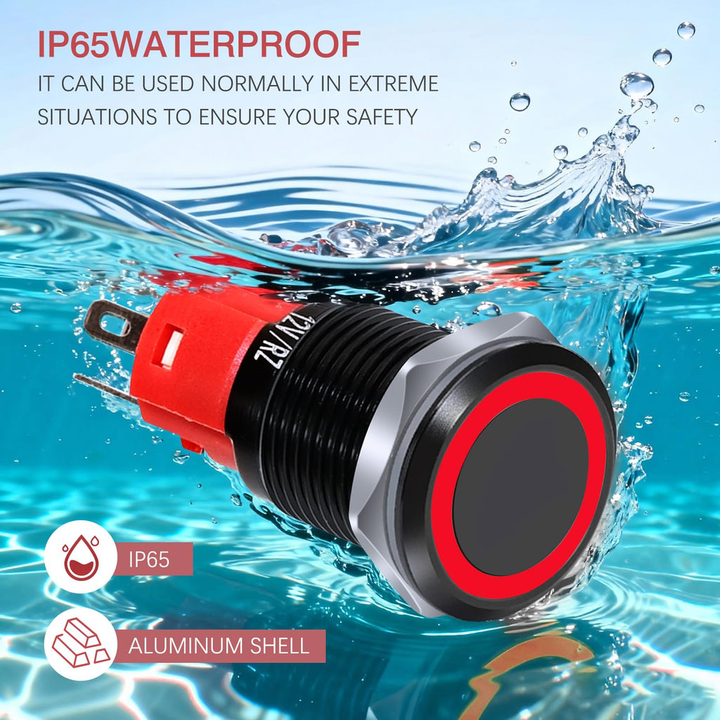 1 Pcs 16mm Latching Push Button Switch (Red Light)