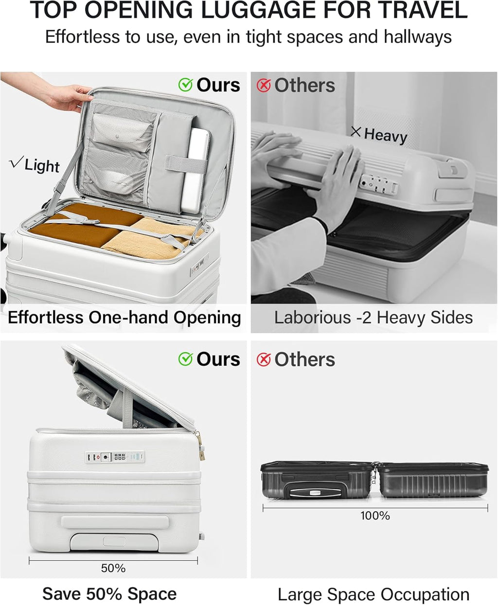 20 Inch Expandable Carry On Luggage with Cup Holder 22x14x9 Airline Approved, Top Opening Hard Shell Suitcases with