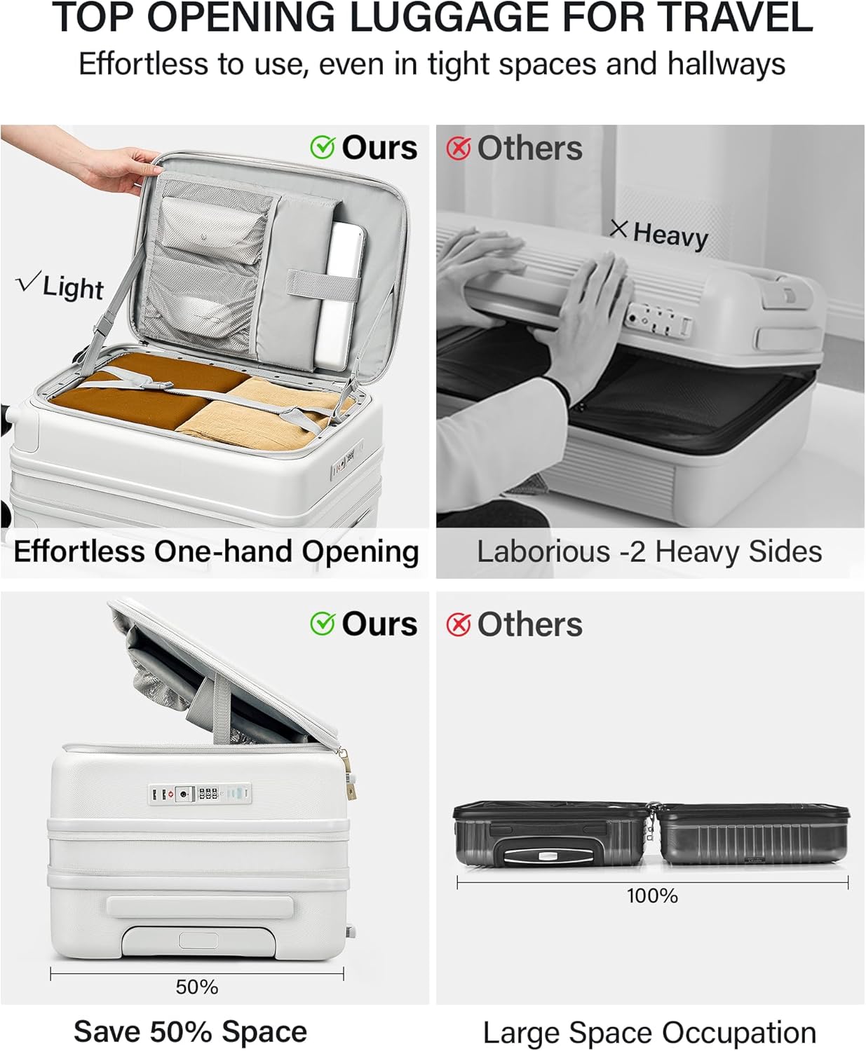 20 Inch Expandable Carry On Luggage with Cup Holder 22x14x9 Airline Approved, Top Opening Hard Shell Suitcases with