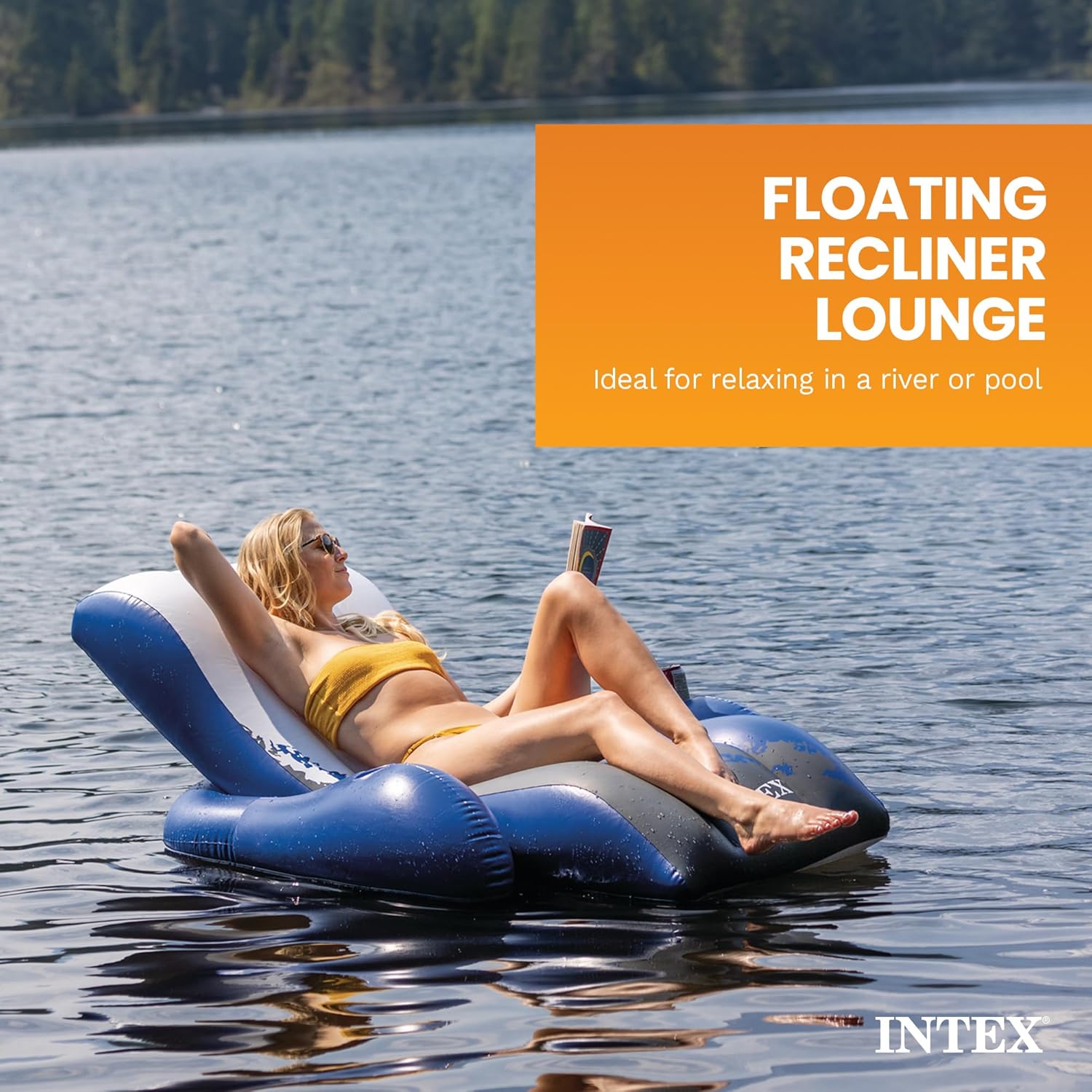 Inflatable Lounge Pool Recliner Lounger Chair with Cup Holders - Heavy-Duty Float Raft for Adults, 220 Lb Capacity