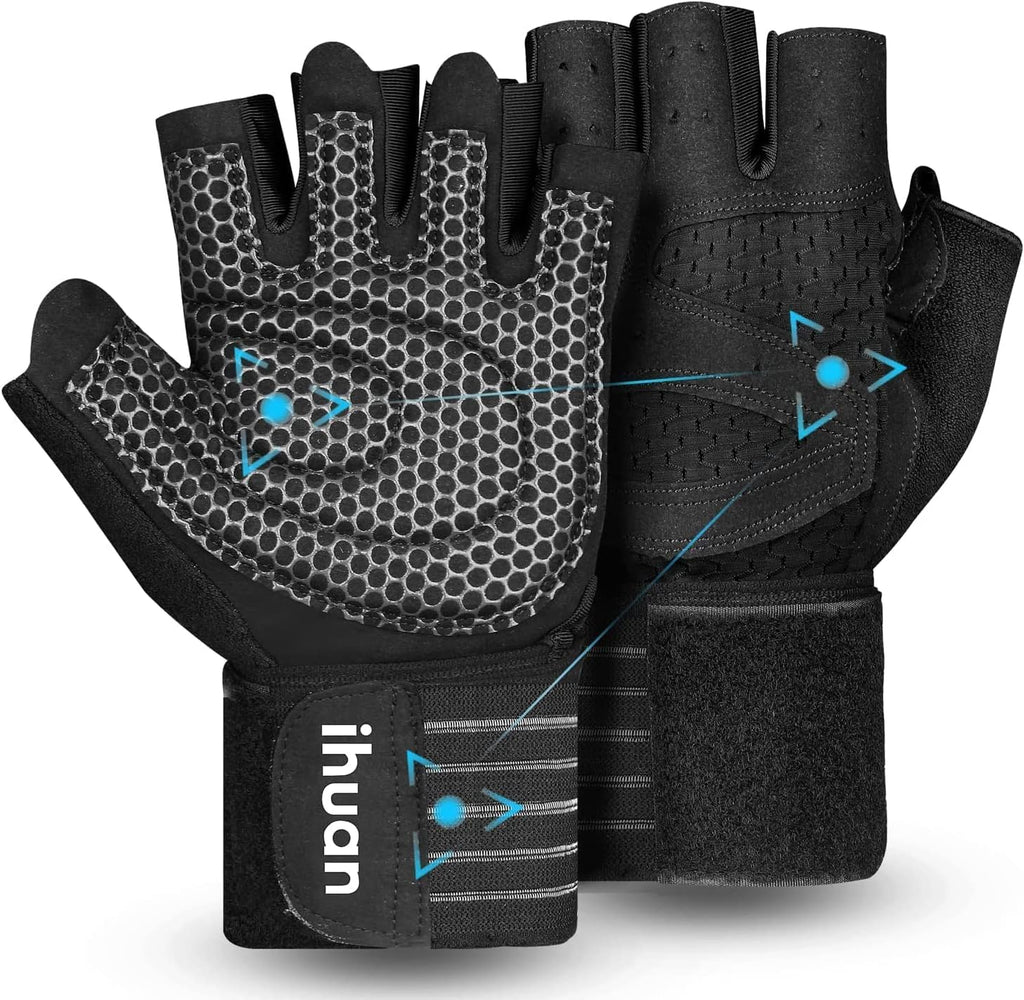 Ventilated Weight Lifting Gym Workout Gloves with Wrist Wrap Support for Men & Women, Full Palm Protection