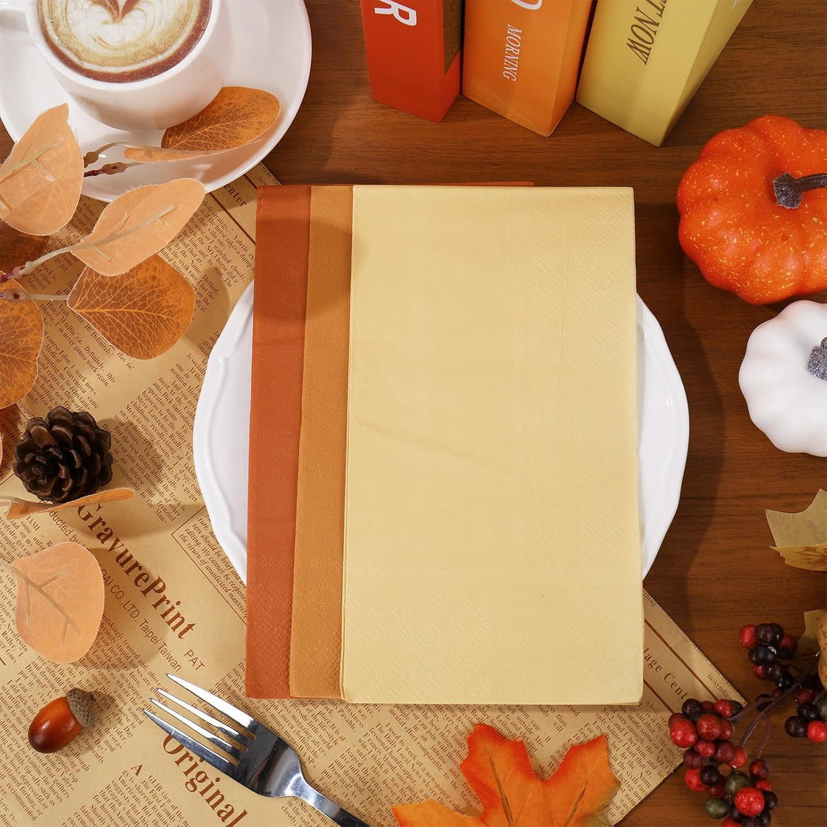 120Pcs Fall Guest Napkins 6 Autumn Colors Disposable Napkin Multi-Color Paper Dinner Hand Towels for Fall Harvest