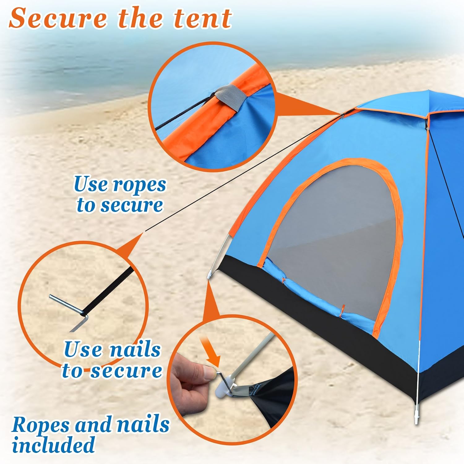Pop up Camping Tent Portable 3-4 Person for Backpacking Traveling with Carry Bag
