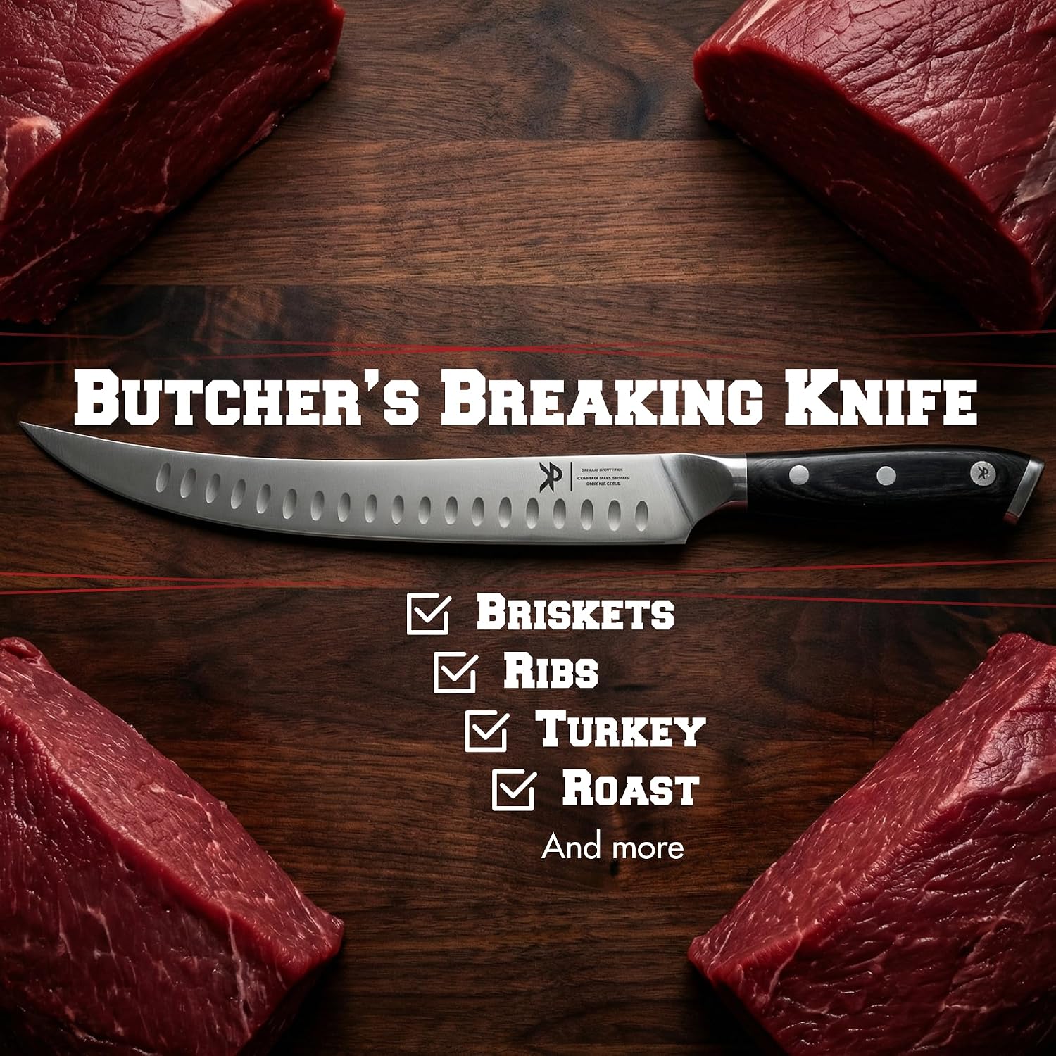 10” Butcher Breaking Knife for Meat Cutting, BBQ Brisket