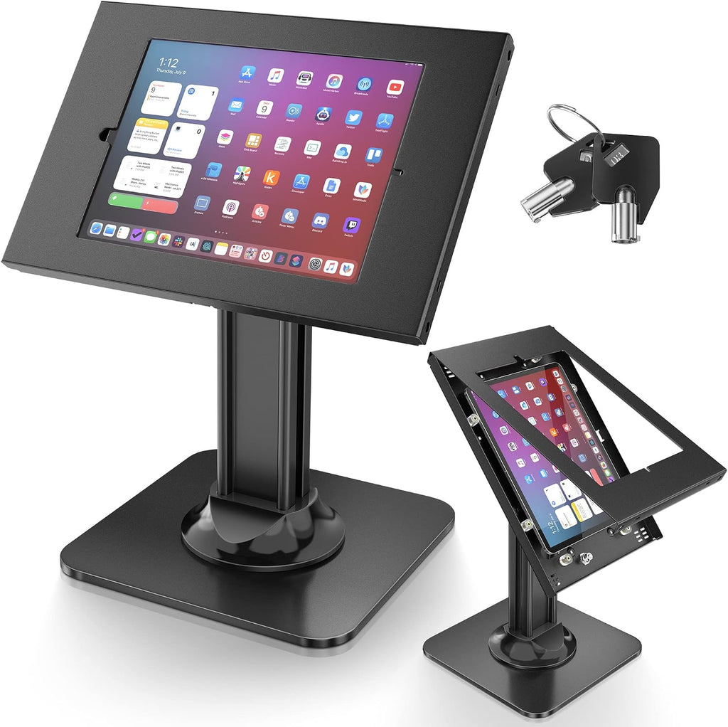 Anti-Theft iPad Kiosk Stand – POS iPad Security Stand & Locking Tablet Holder – Heavy Duty Base, 360° Swivel, 75°