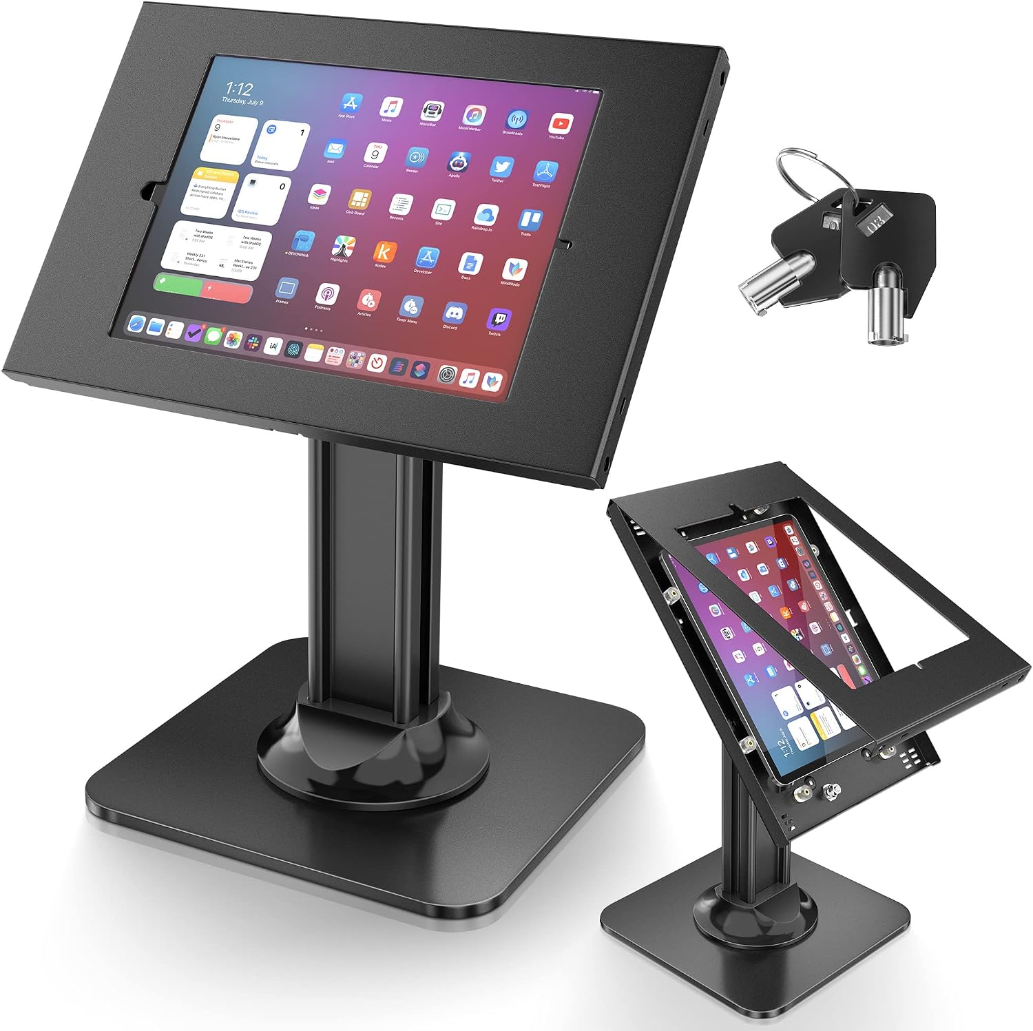Anti-Theft iPad Kiosk Stand – POS iPad Security Stand & Locking Tablet Holder – Heavy Duty Base, 360° Swivel, 75°