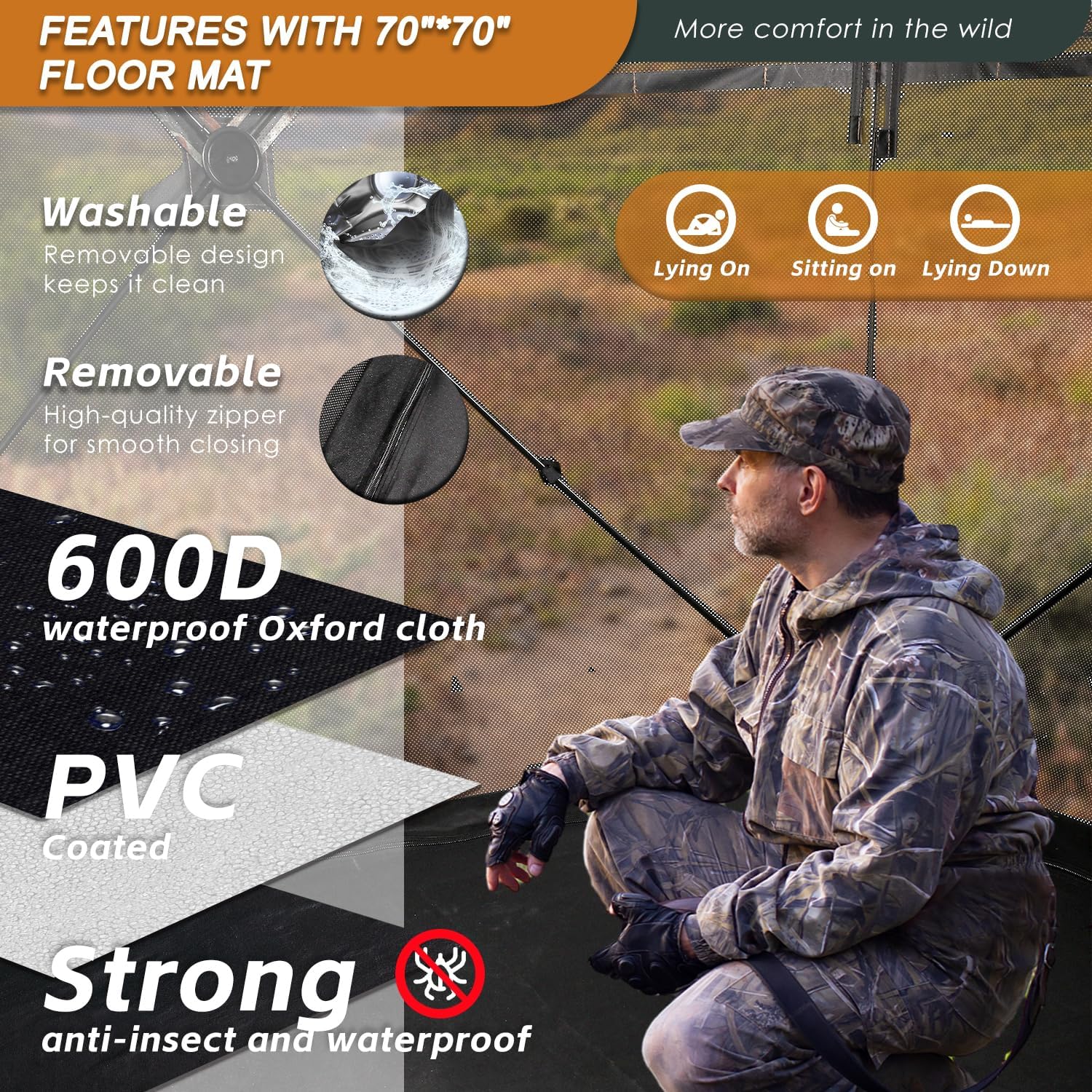 Hunting Blind with Floor Mat, 360 See Through Ground Blind, Pop Up | 2/3/4 Person Camouflage Tent, Portable Concealed
