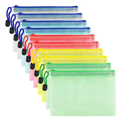 10 Pcs Zipper File Bags, Waterproof Plastic Mesh Pouch for Office School, Board Game Storage Bags (B6 Size