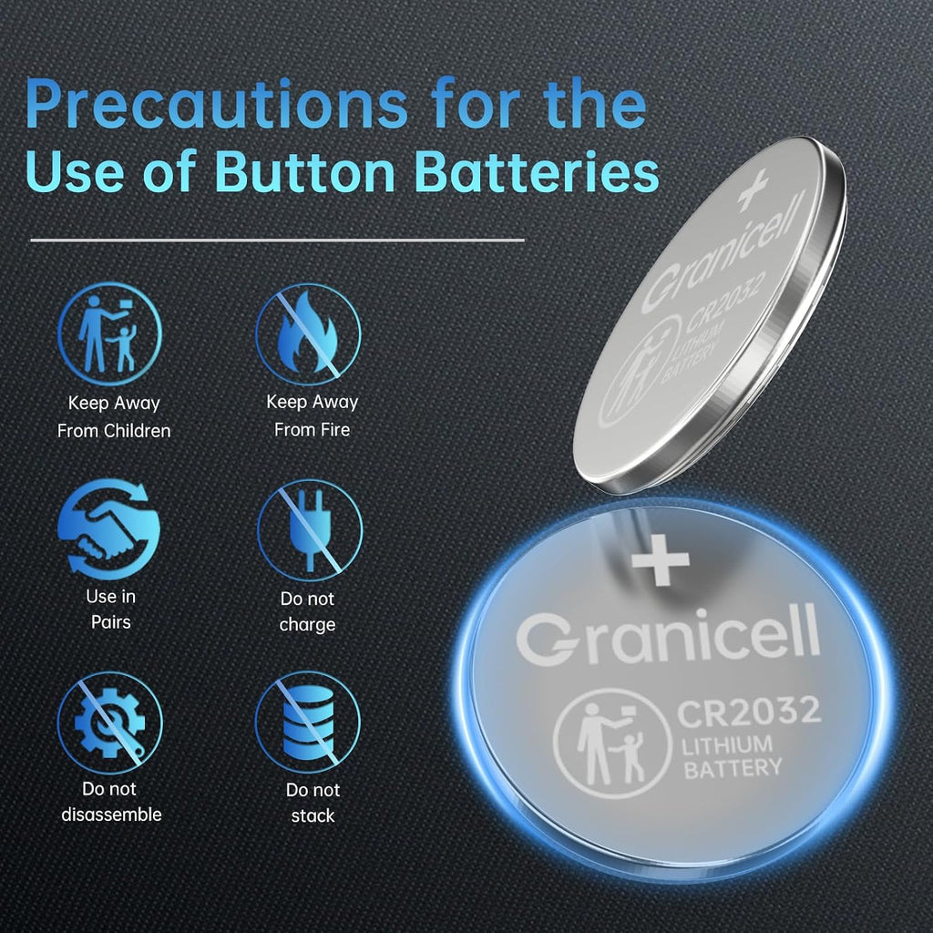 High Capacity CR2032 Lithium Battery (25-Pack) 2032 Lithium 3V Coin Battery for Child Safety, Suitable for Key Fobs