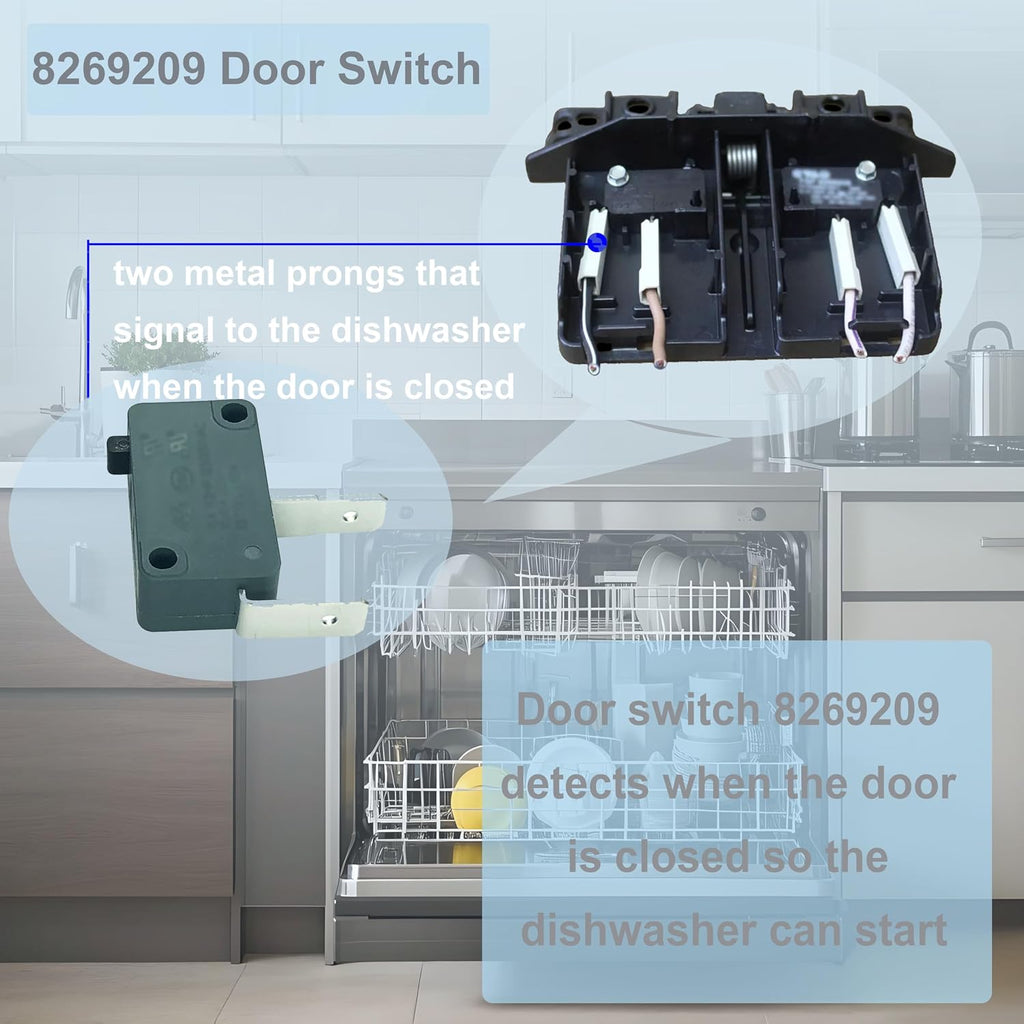 DTAIR 8269209 Dishwasher Door Switch with Screws Replacement for Whirlpool Dishwasher WP8269209 WP3400412 AH393148 PS11745501(Set of 2)