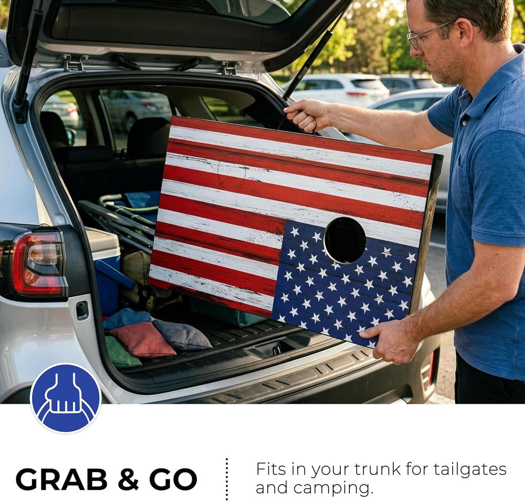 Portable Cornhole Board Set - Premium MDF Wood Corn Hole Game with 8 Regulation Bean Bags, for Backyard, Camping, and