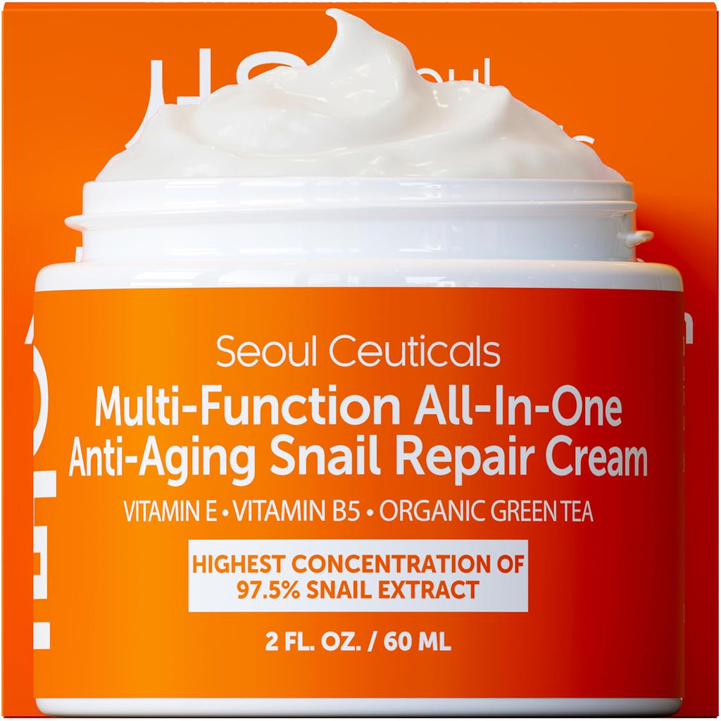 97.5% Snail Mucin Korean Face Moisturizer Day & Night Cream | 2oz Anti Wrinkle Anti Aging Repair, Natural Organic
