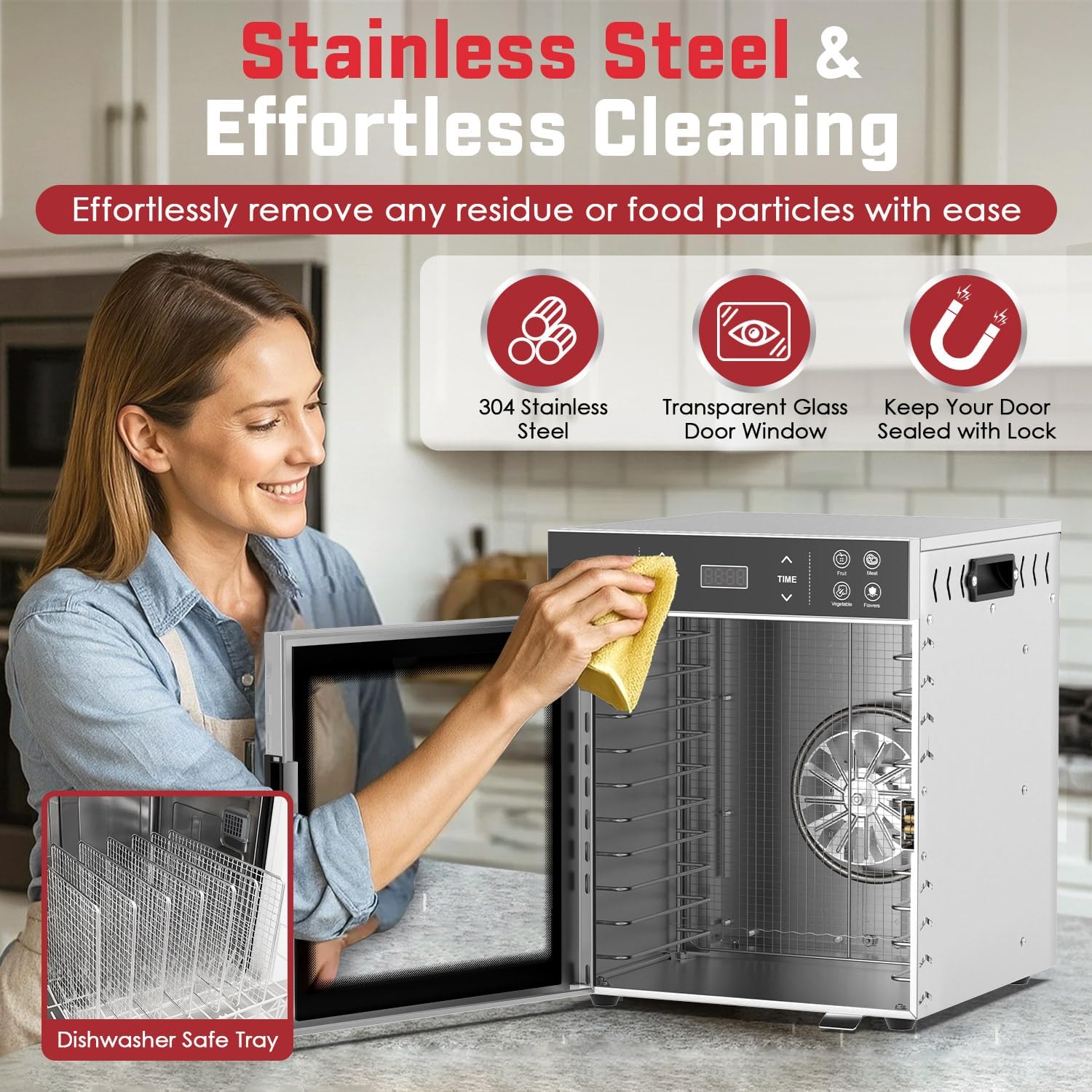 10-Tray Stainless Steel Food Dehydrator, 400W with 4 Presets