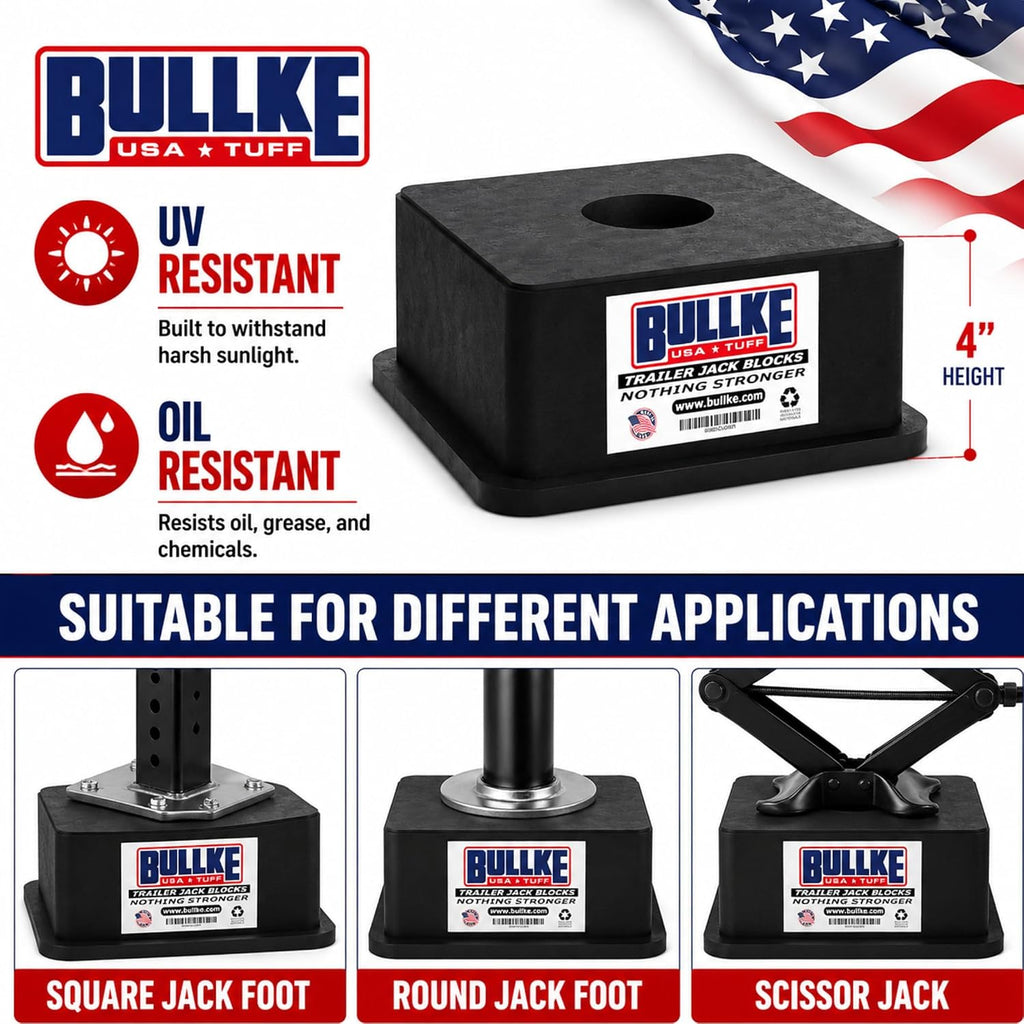 Square Trailer Jack Blocks 4-Pack, USA-Made Heavy Duty RV Leveling Blocks, Stabilizing Jack Pads for Camper, 5th