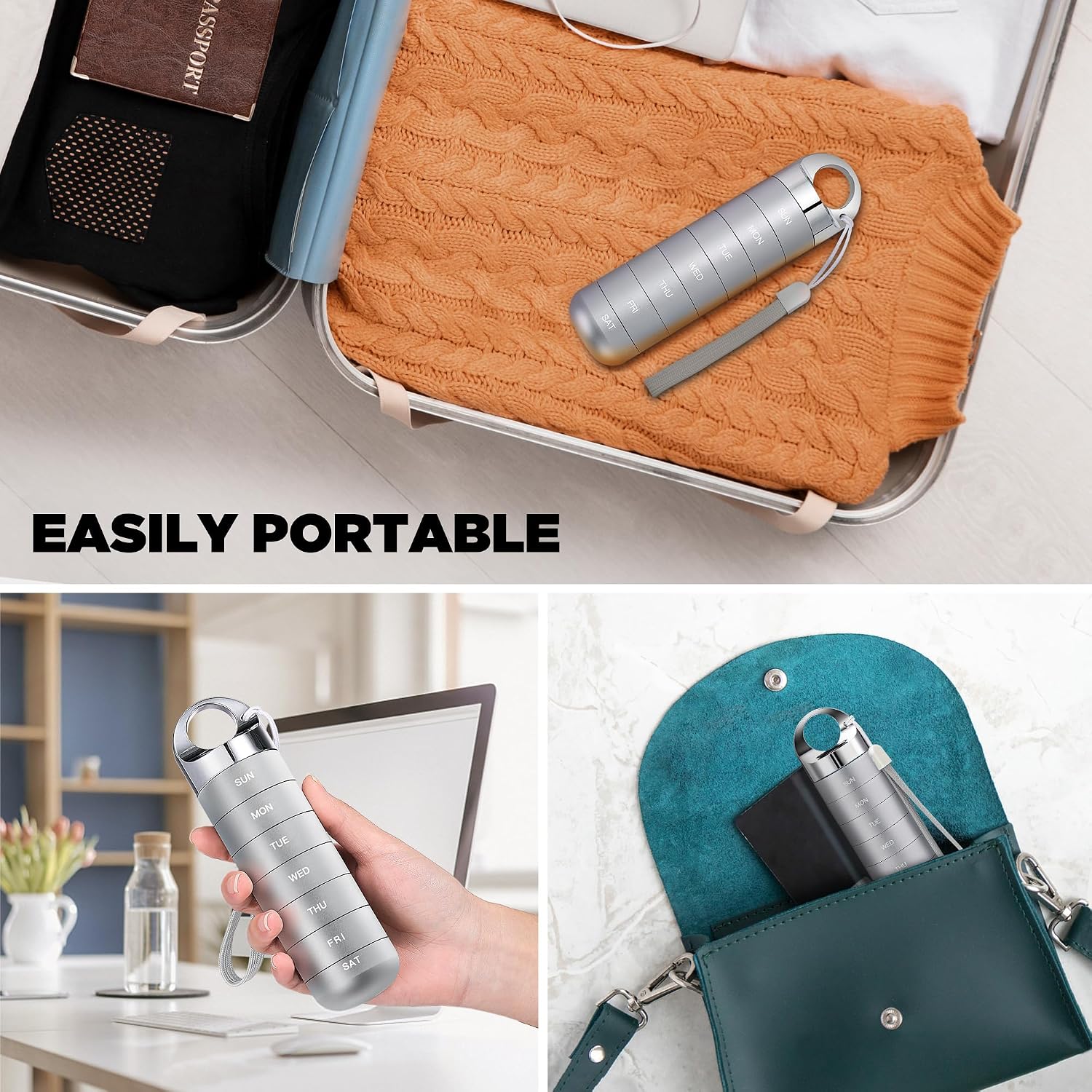 Metal Travel Pill Organizer, Portable Waterproof Weekly Pill Box, Large Aluminum Alloy Pill Case Container, BPA Free